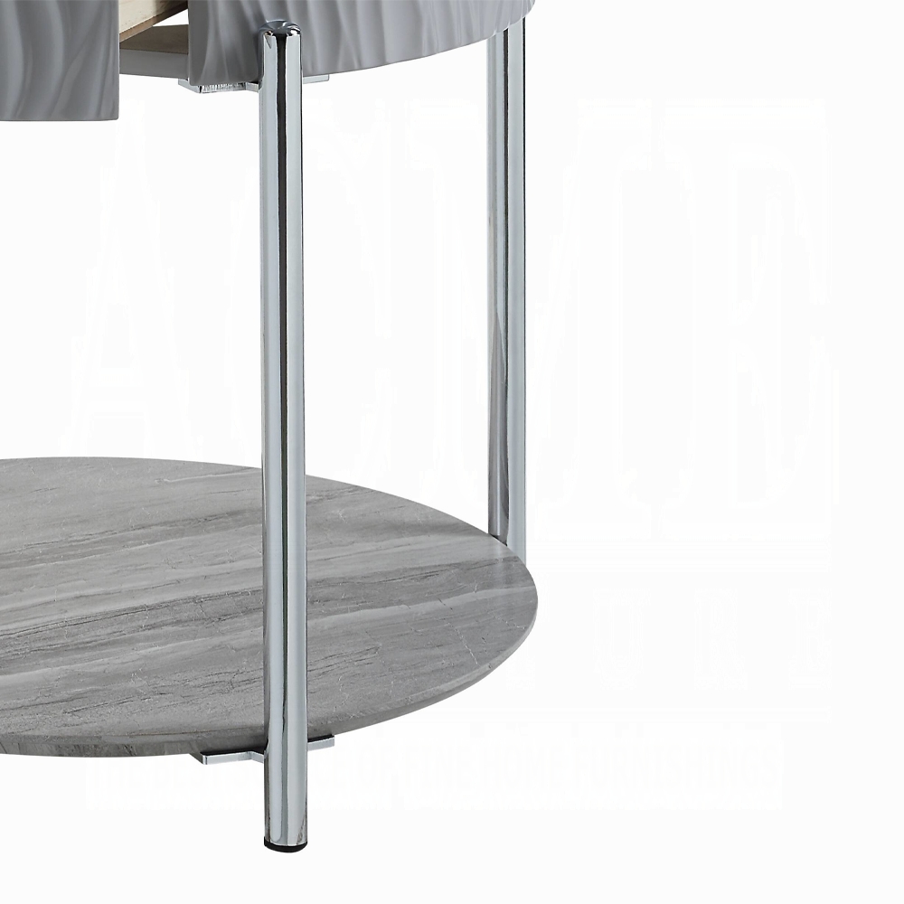 Grey High Gloss and Chrome End Table with Drawer