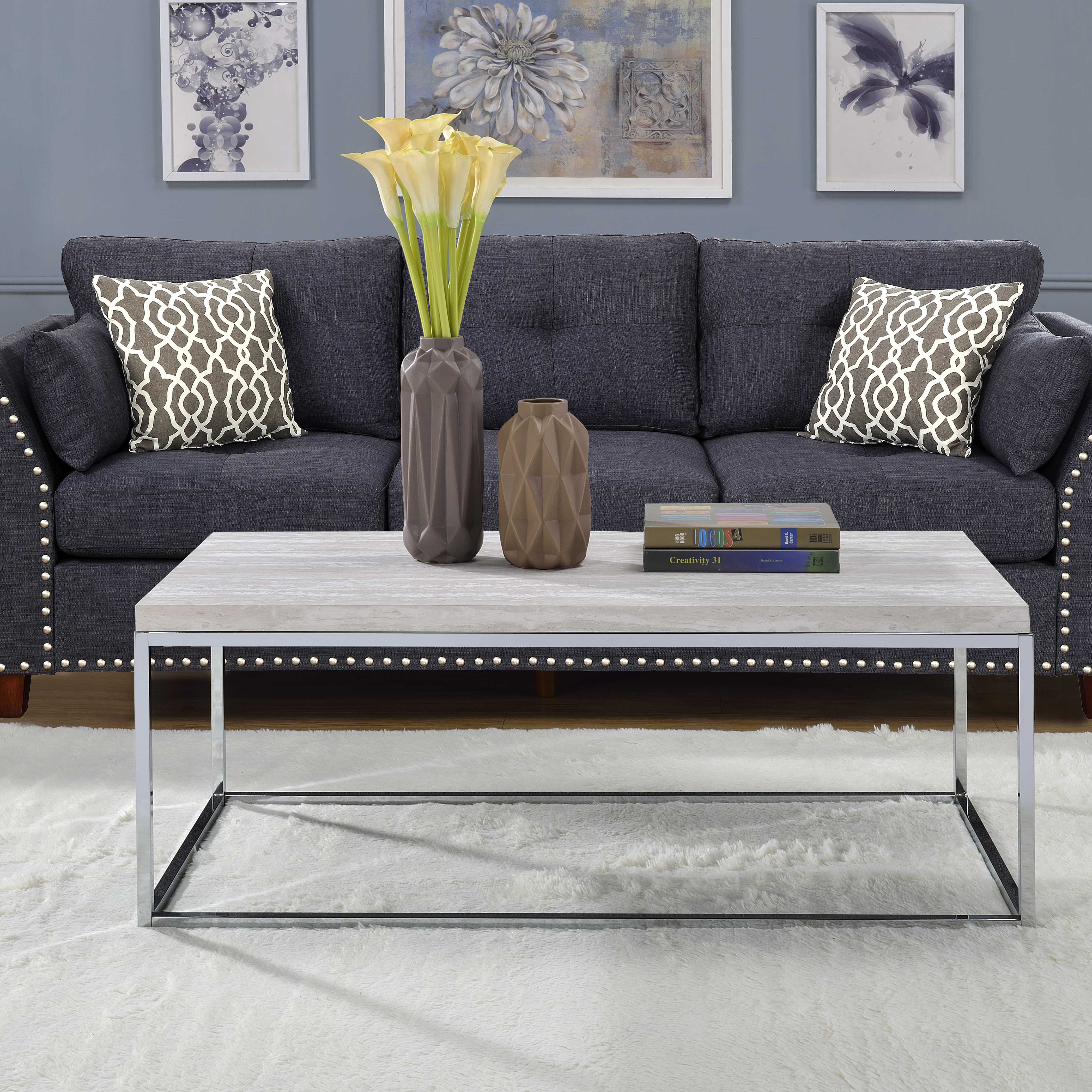 Light Oak and Chrome Coffee Table with Open Base