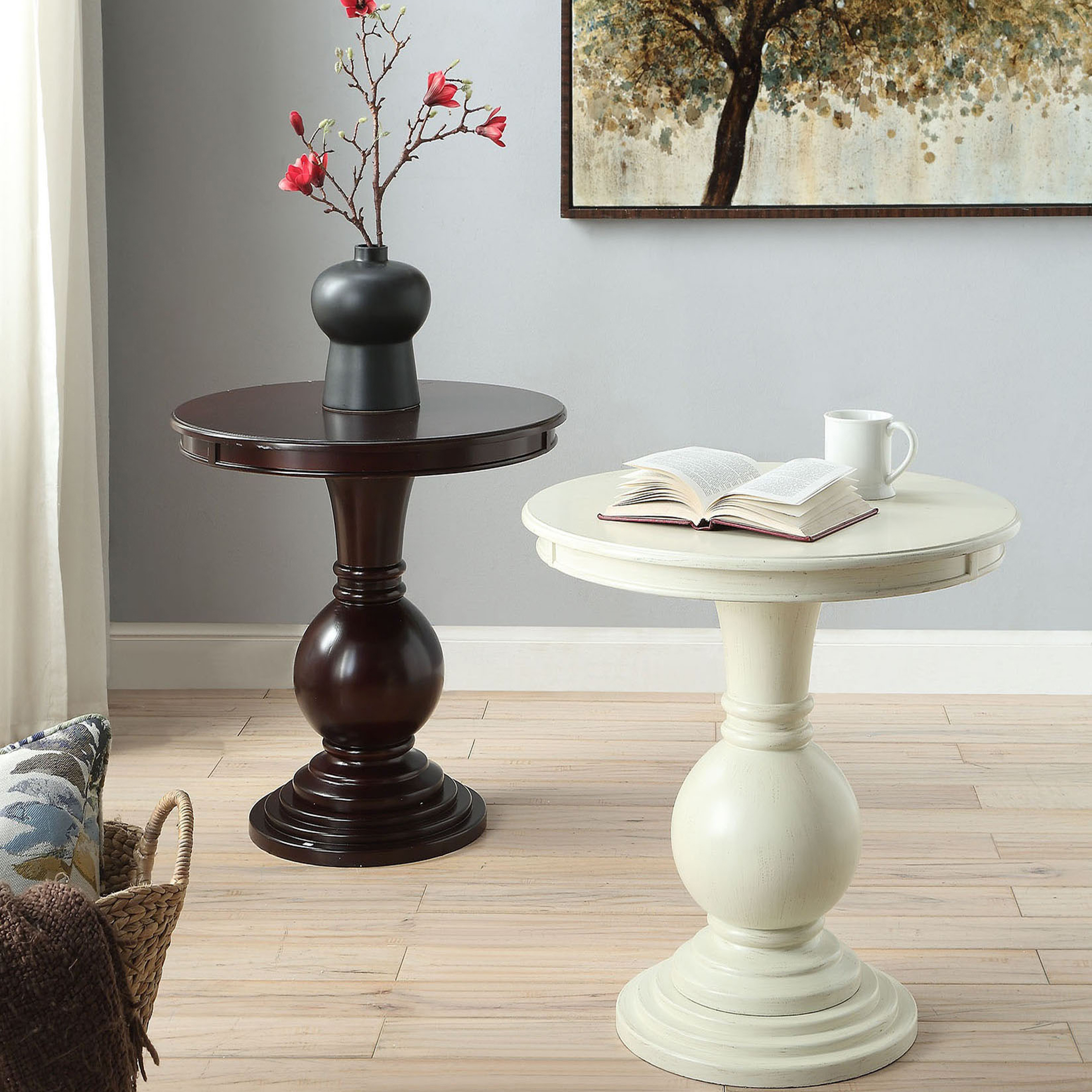 Antique White Accent Table with Pedestal Base