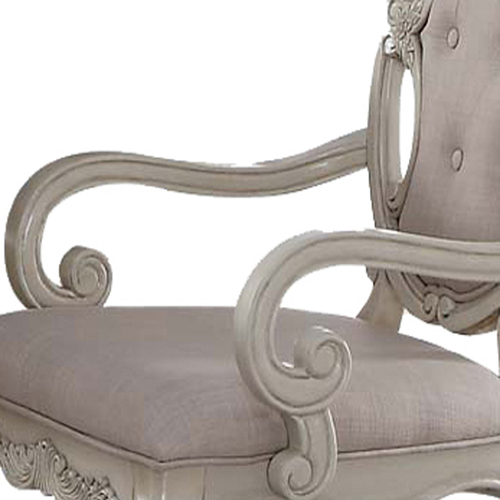 Beige and Antique White Arm Chair with Button Tufted (Set of 2)