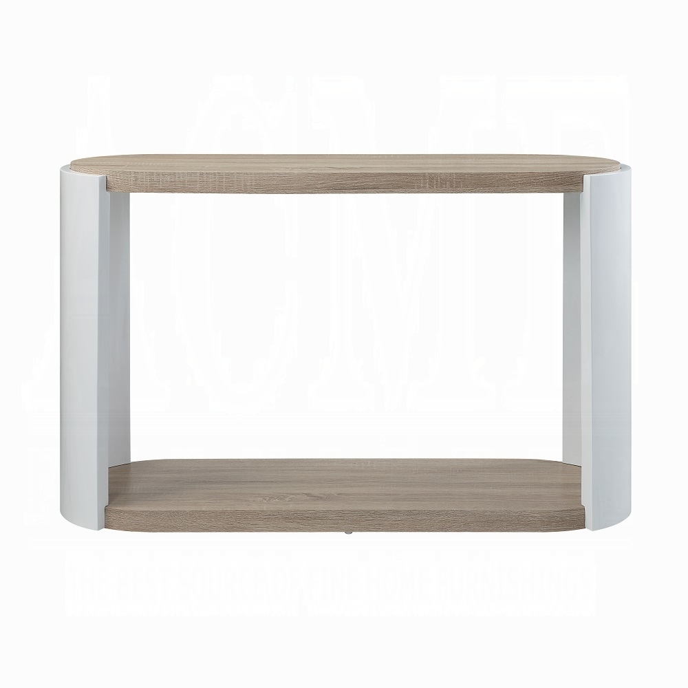 Oak and White High Gloss Sofa Table with Bottom Shelf