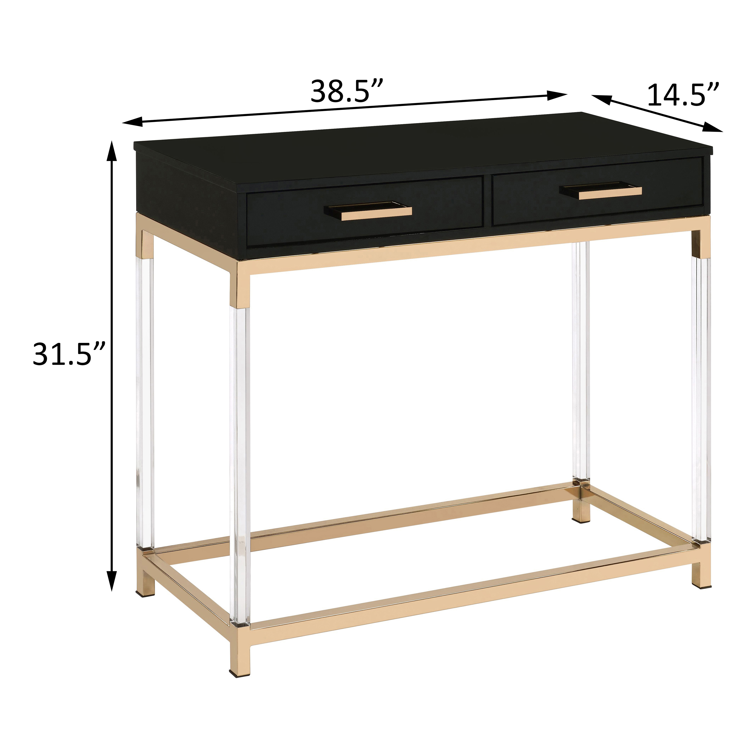 Black High Gloss and Gold Console Table with 2 Drawers