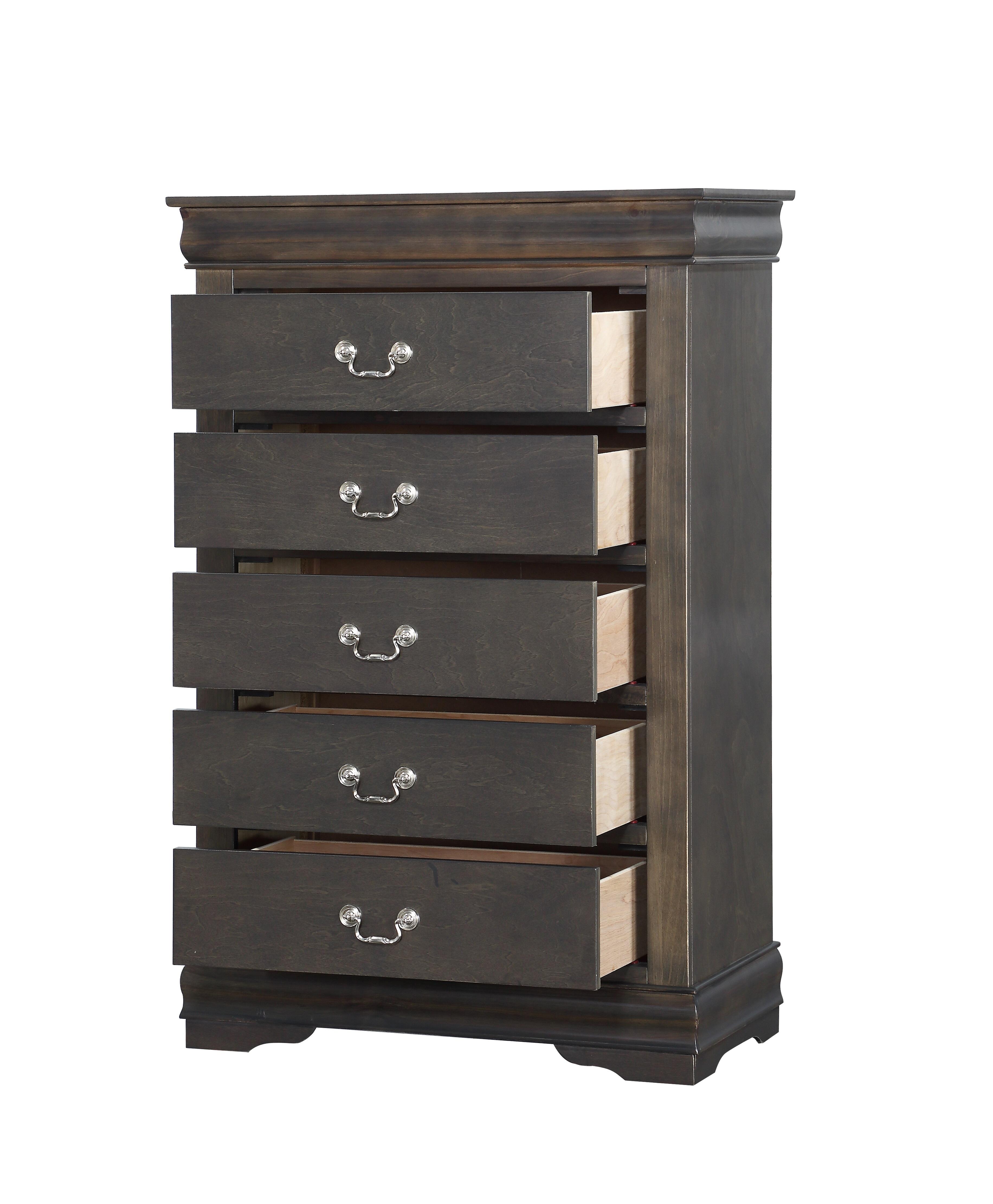 Dark Grey 5-Drawer Chest with Metal Handles