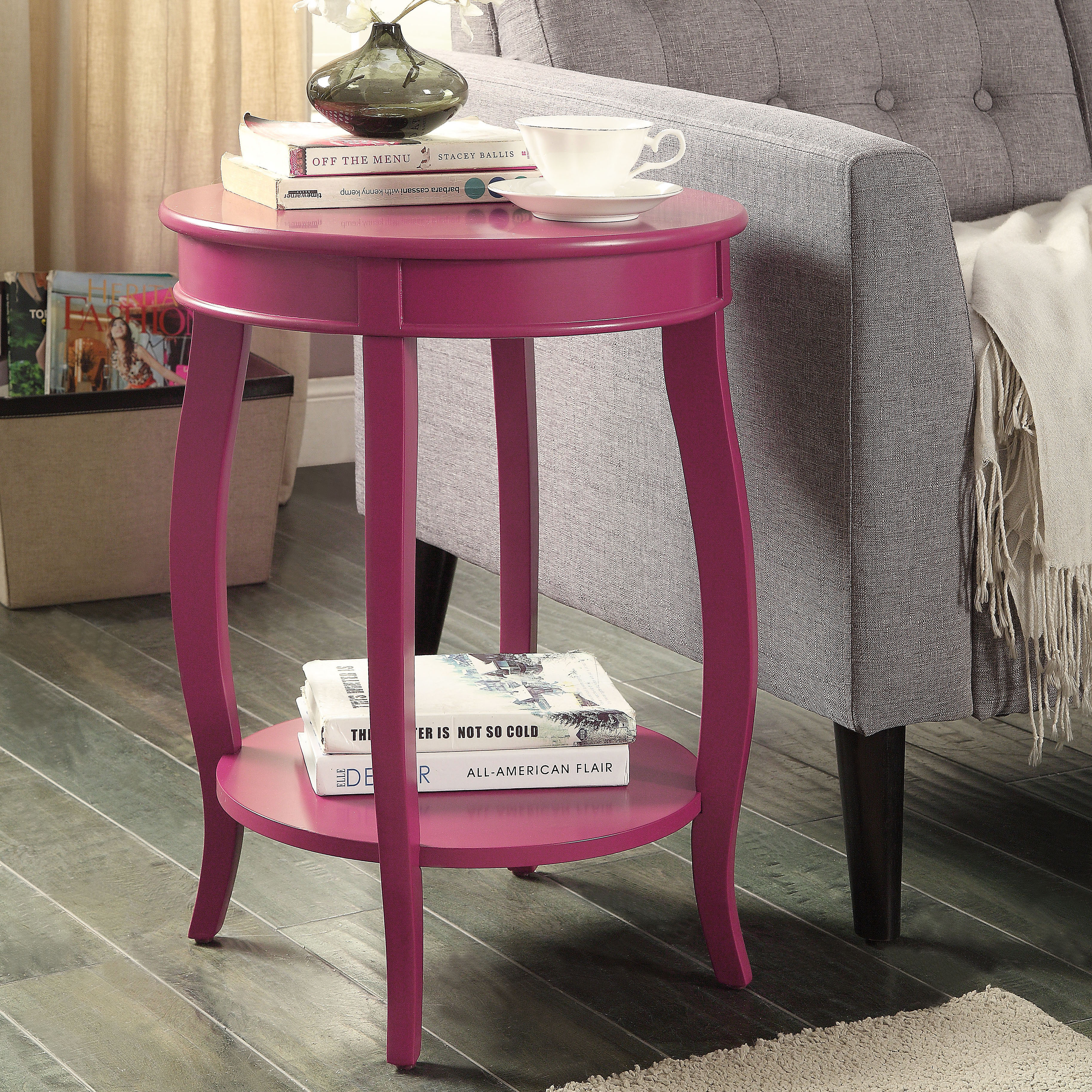 Purple Accent Table with Bottom Shelf