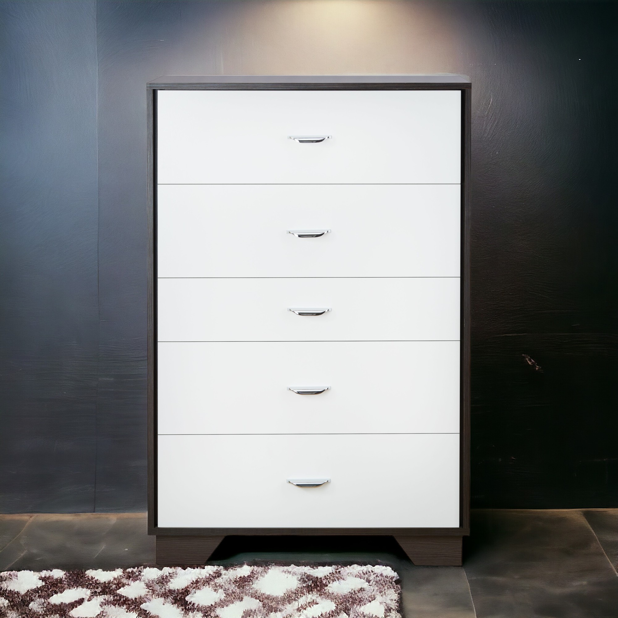 White and Espresso 5-Drawer Chest