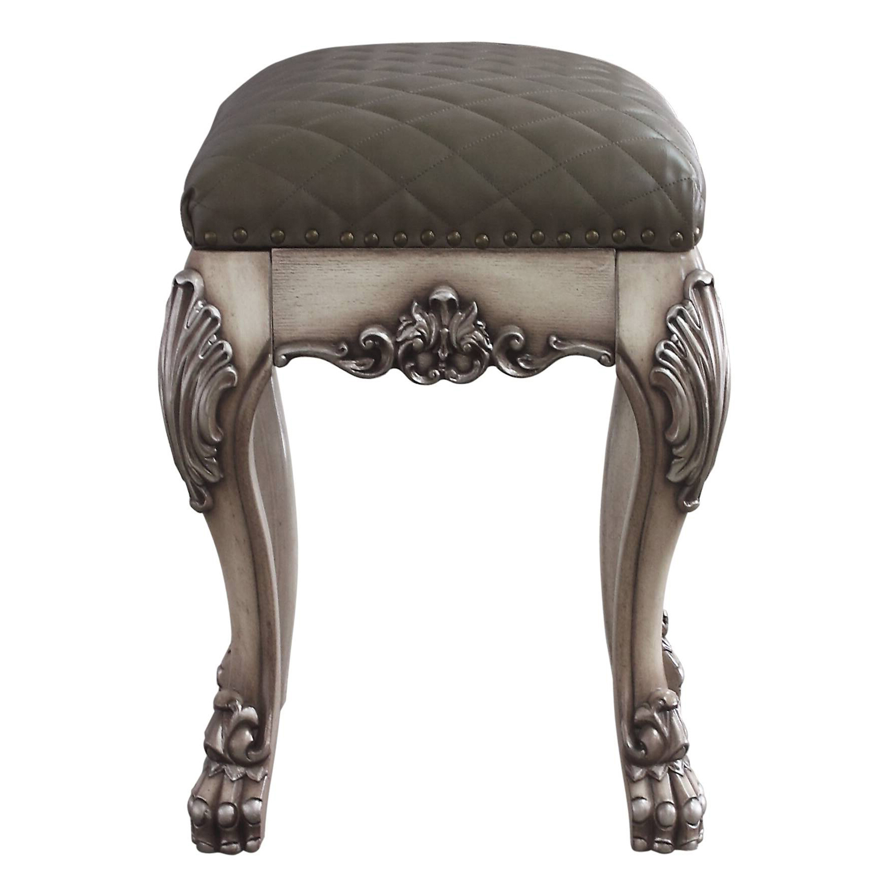 Grey and Vintage Bone White Vanity Stool with Tufted Seat