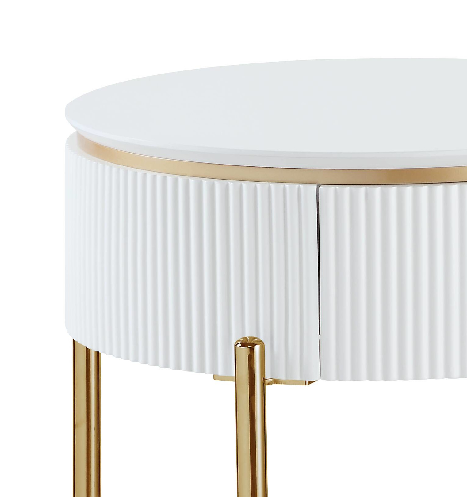 White High Gloss and Gold End Table with Metal Leg