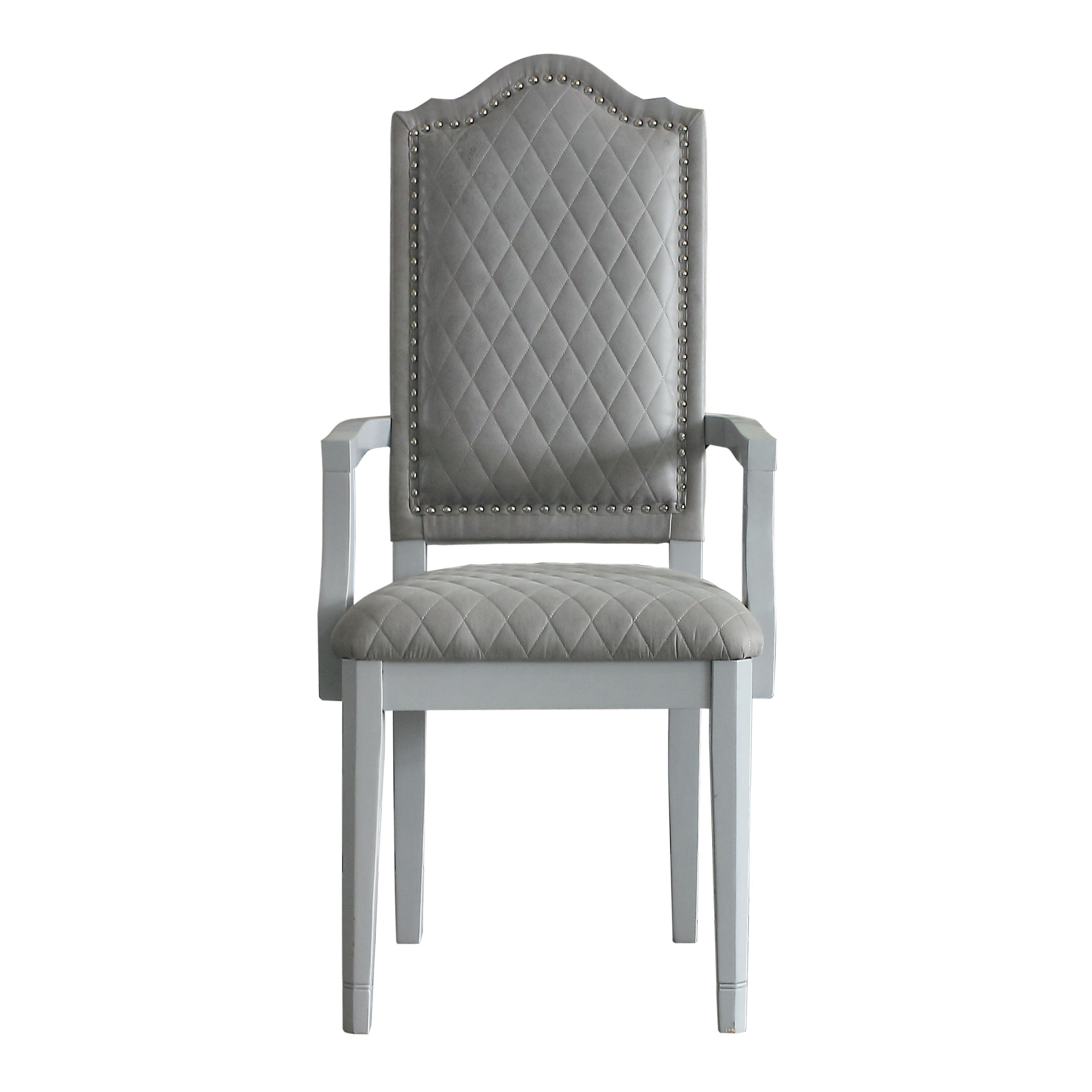 Two Tone Grey and Pearl Grey Upholstered Back Arm Chairs (Set of 2)