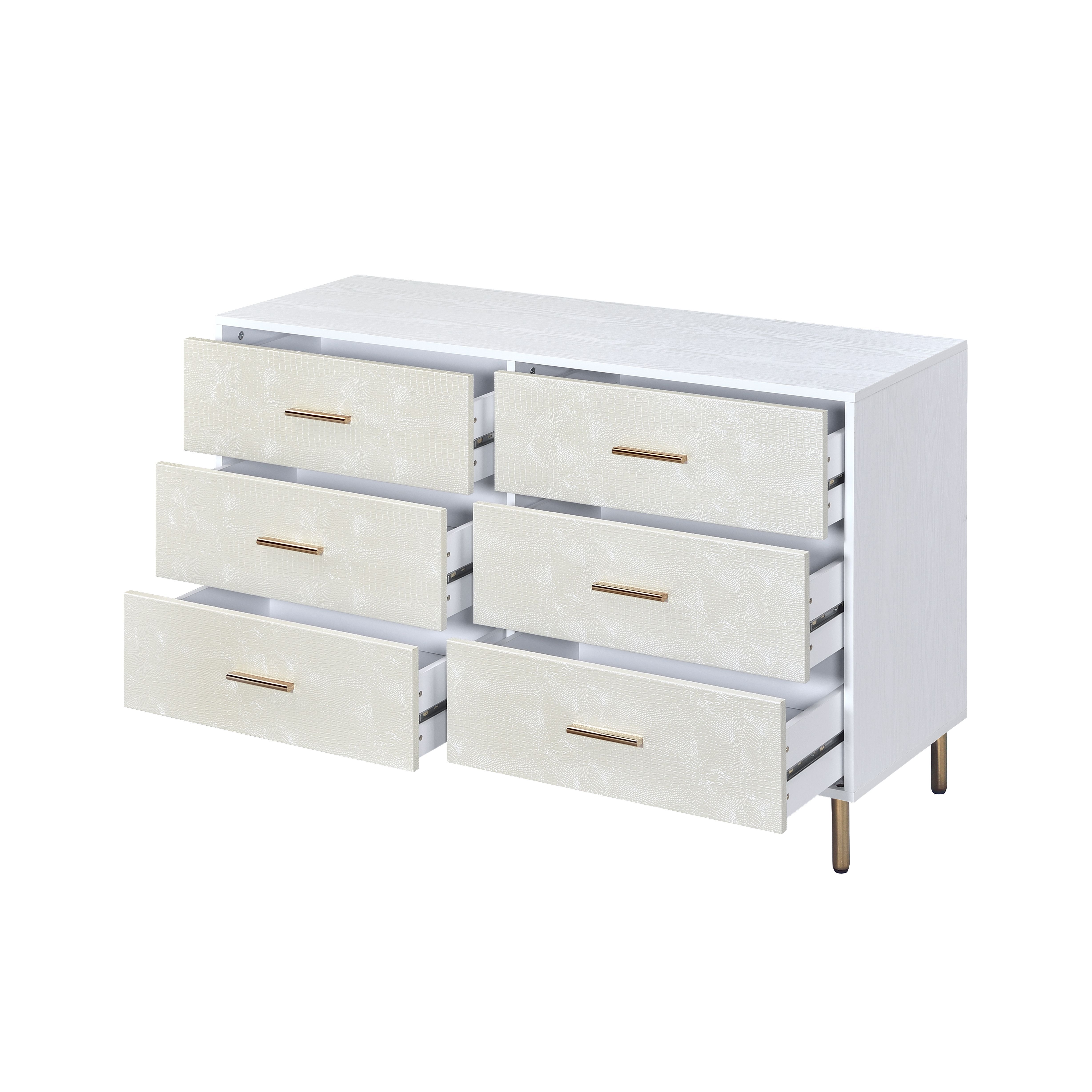 White and Champagne 6-Drawer Dresser