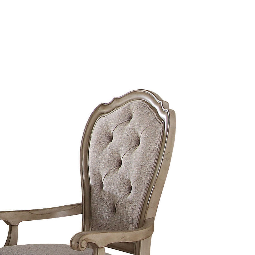 Beige and Antique Taupe Arm Chair with Button Tufted (Set of 2)