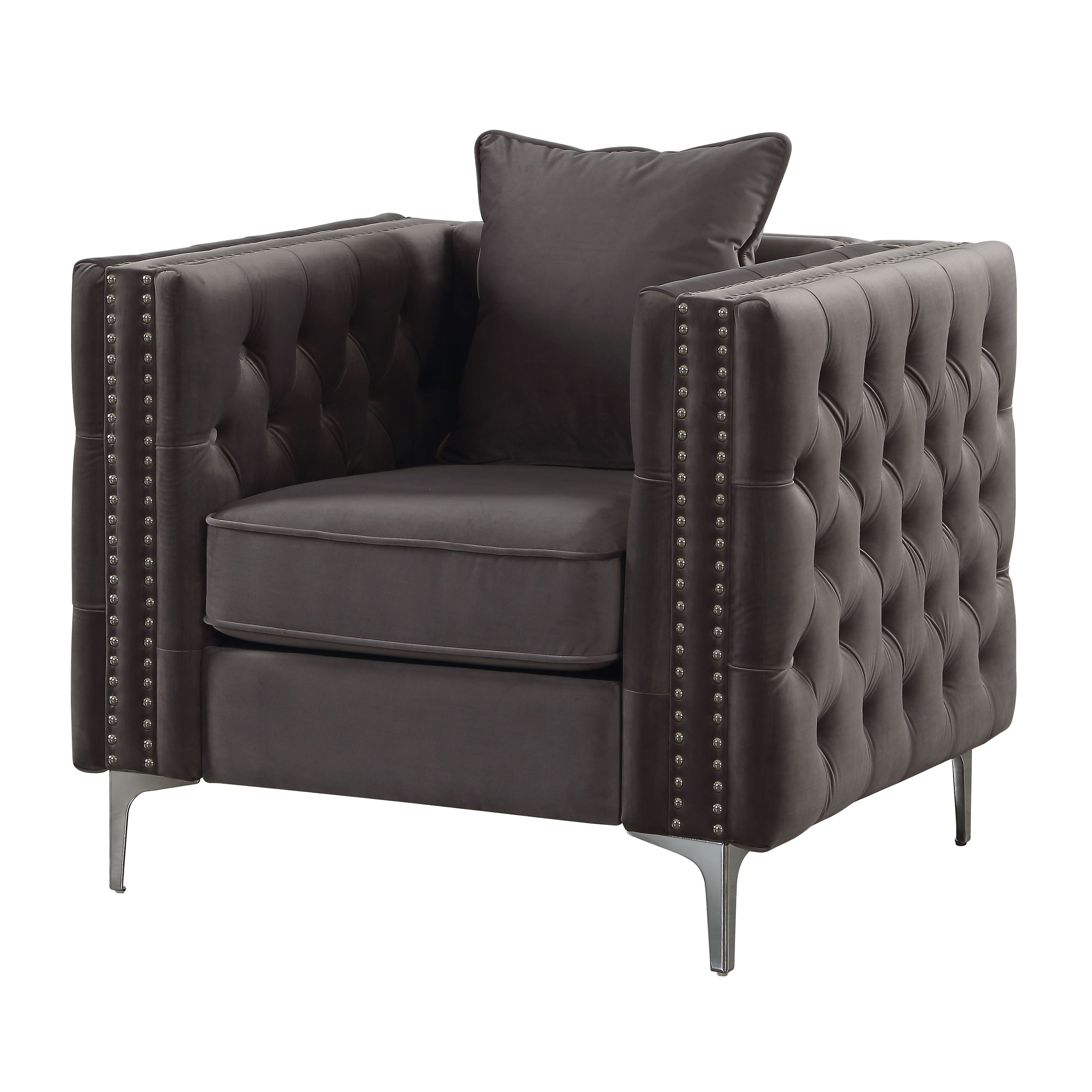 Dark Grey Tufted Pillow Back Accent Chair