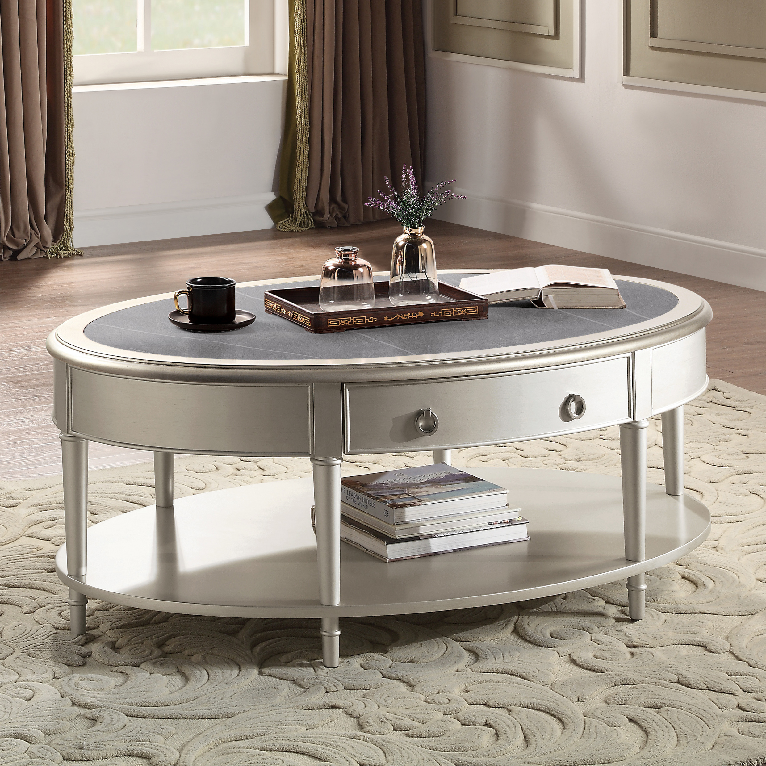 Sintered Stone and Champagne 1-Shelf Coffee Table