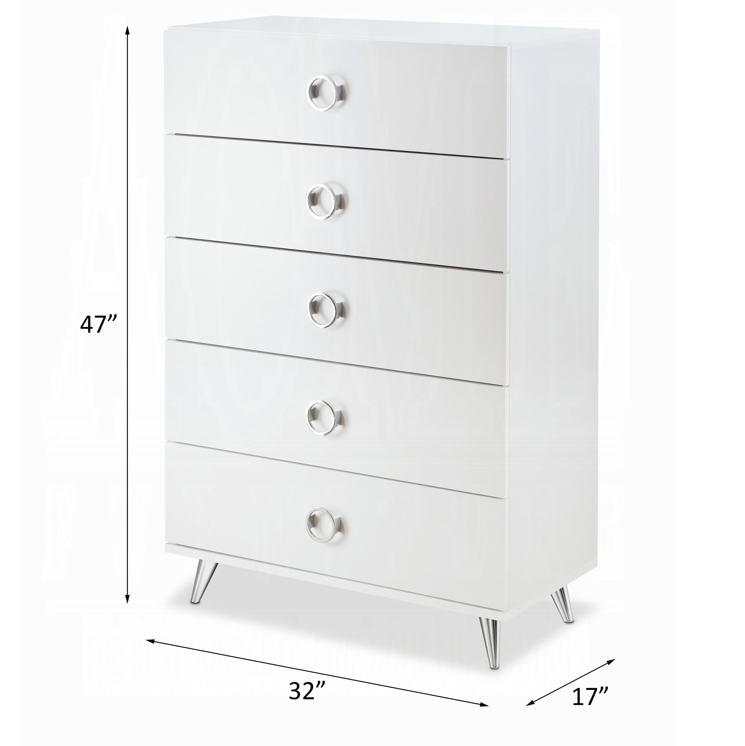 White 5-Drawer Chest with Ring Pull Handles