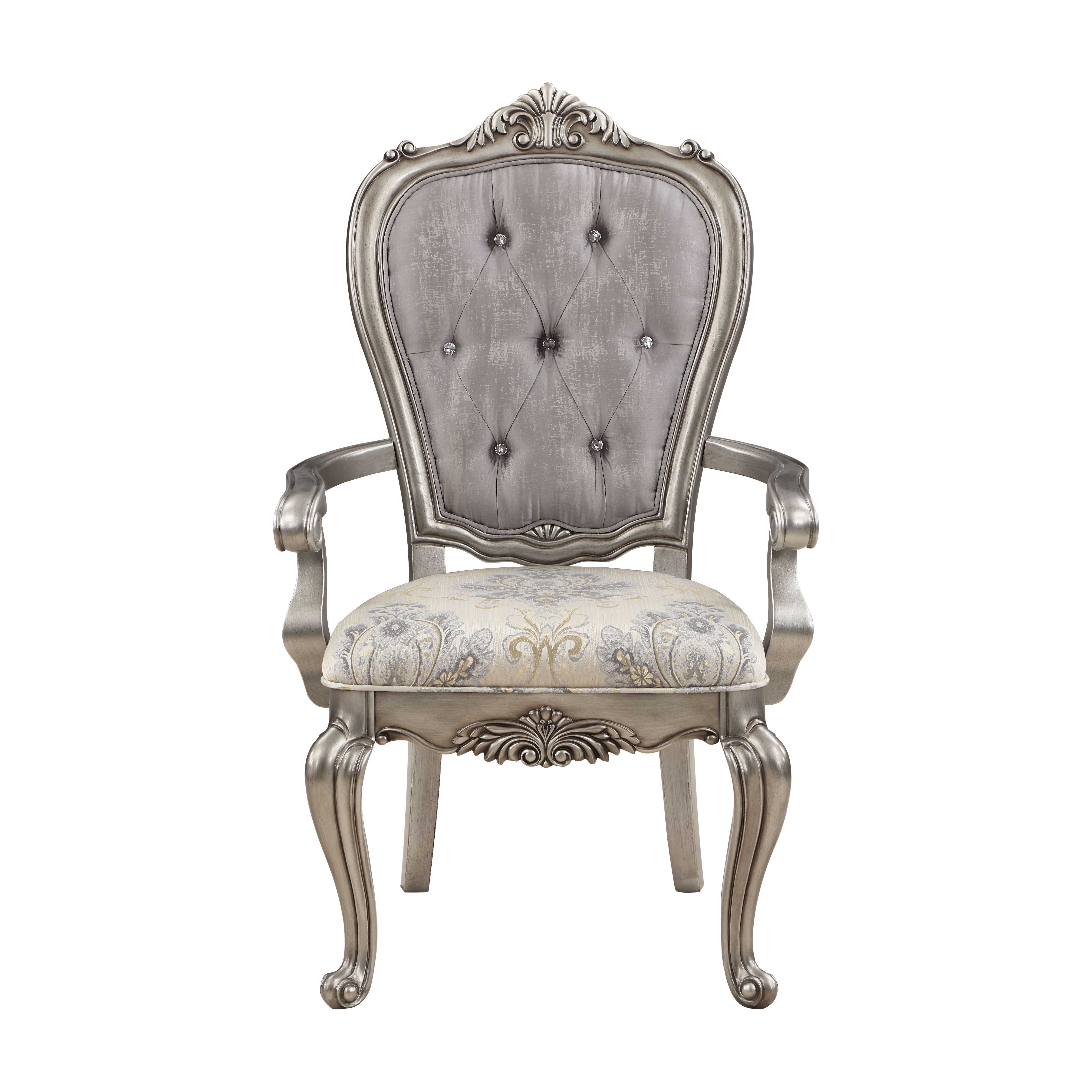 Beige and Antique Platinum Tufted Side Chair (Set of 2)