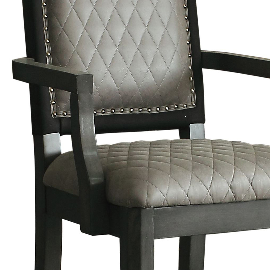 Two Tone Grey and Charcoal Upholstered Back Arm Chairs (Set of 2)