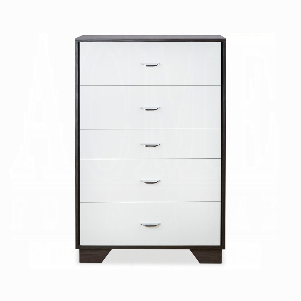 White and Espresso 5-Drawer Chest