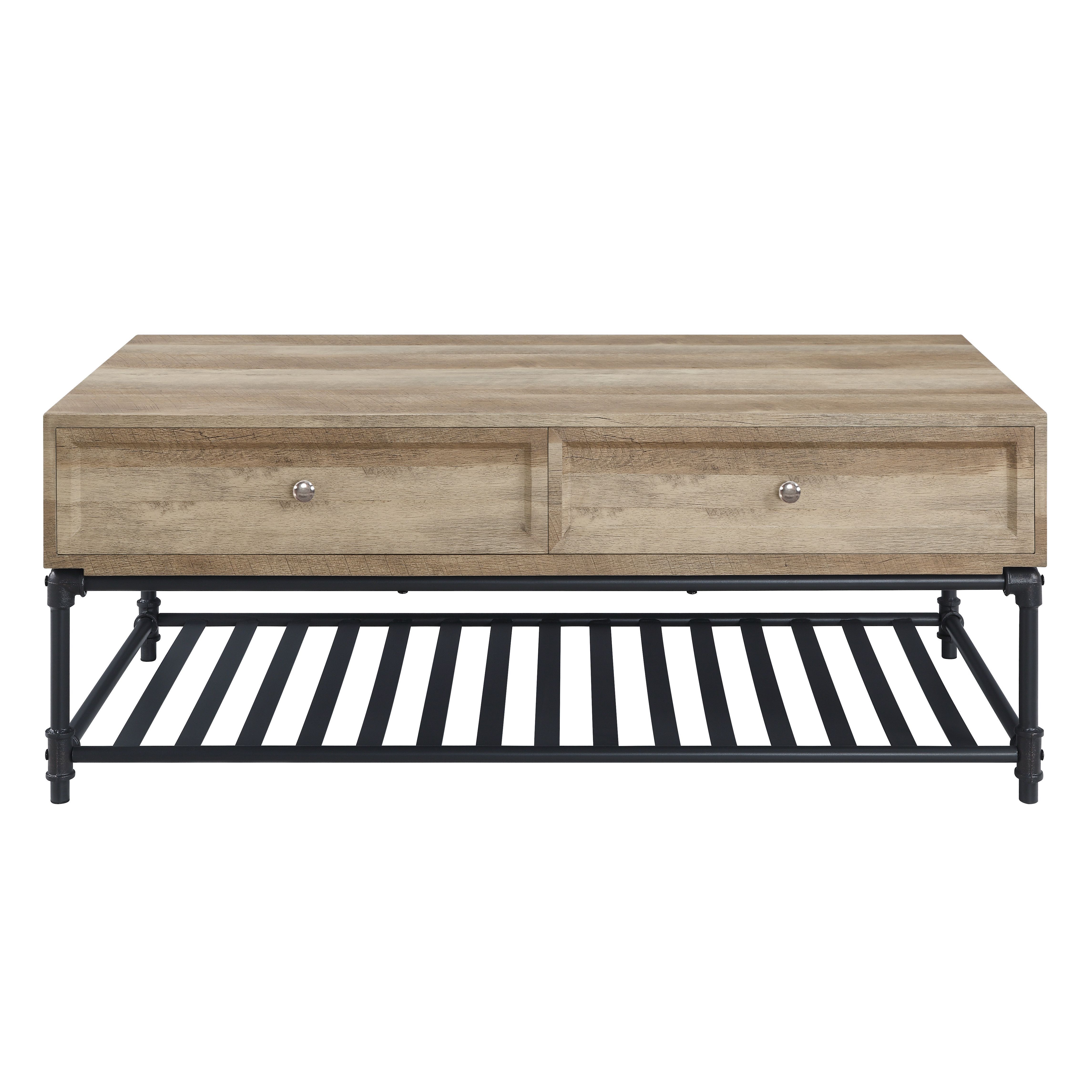 Oak and Sandy Black Coffee Table with Bottom Shelf