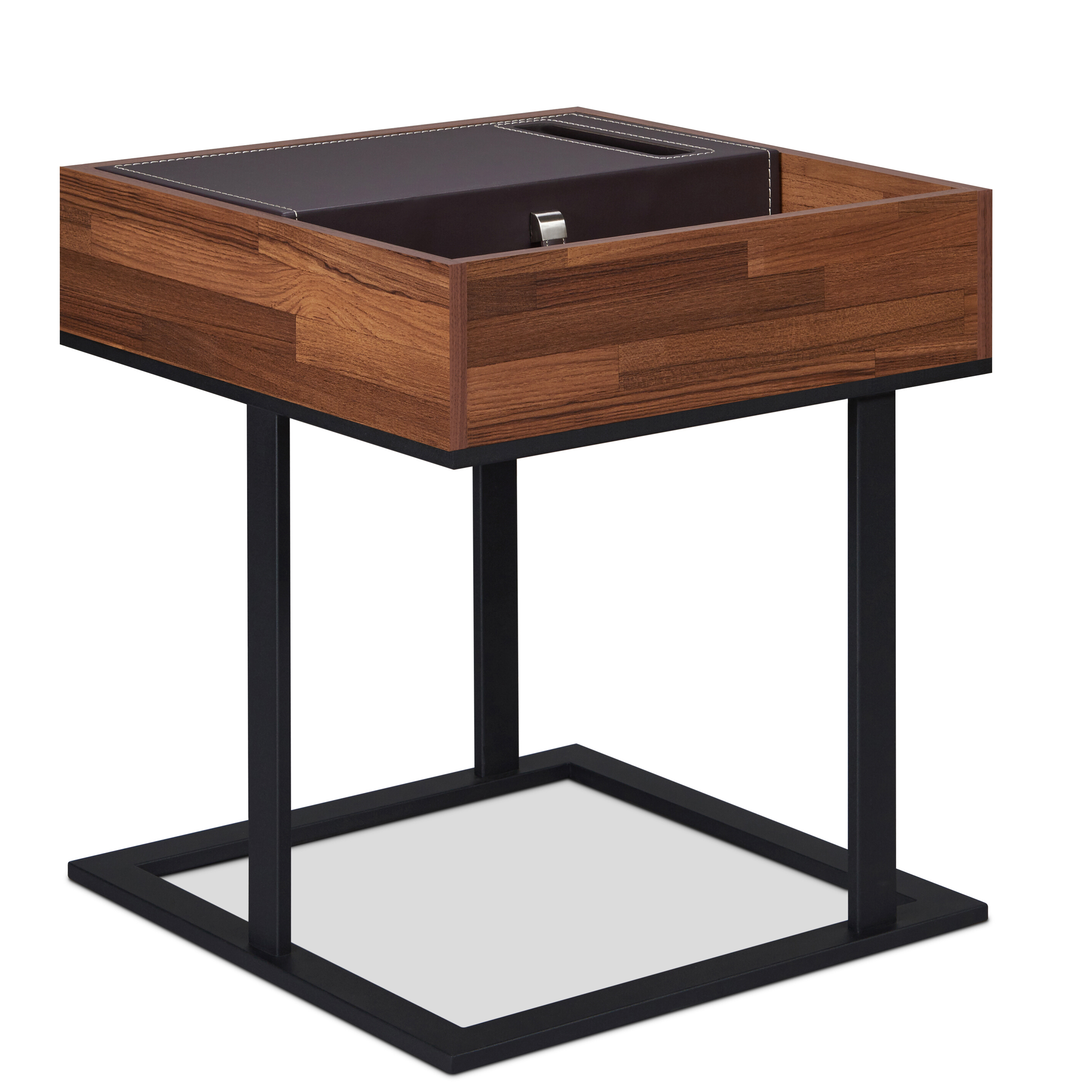 Walnut and Sandy Black Accent Table with Storage