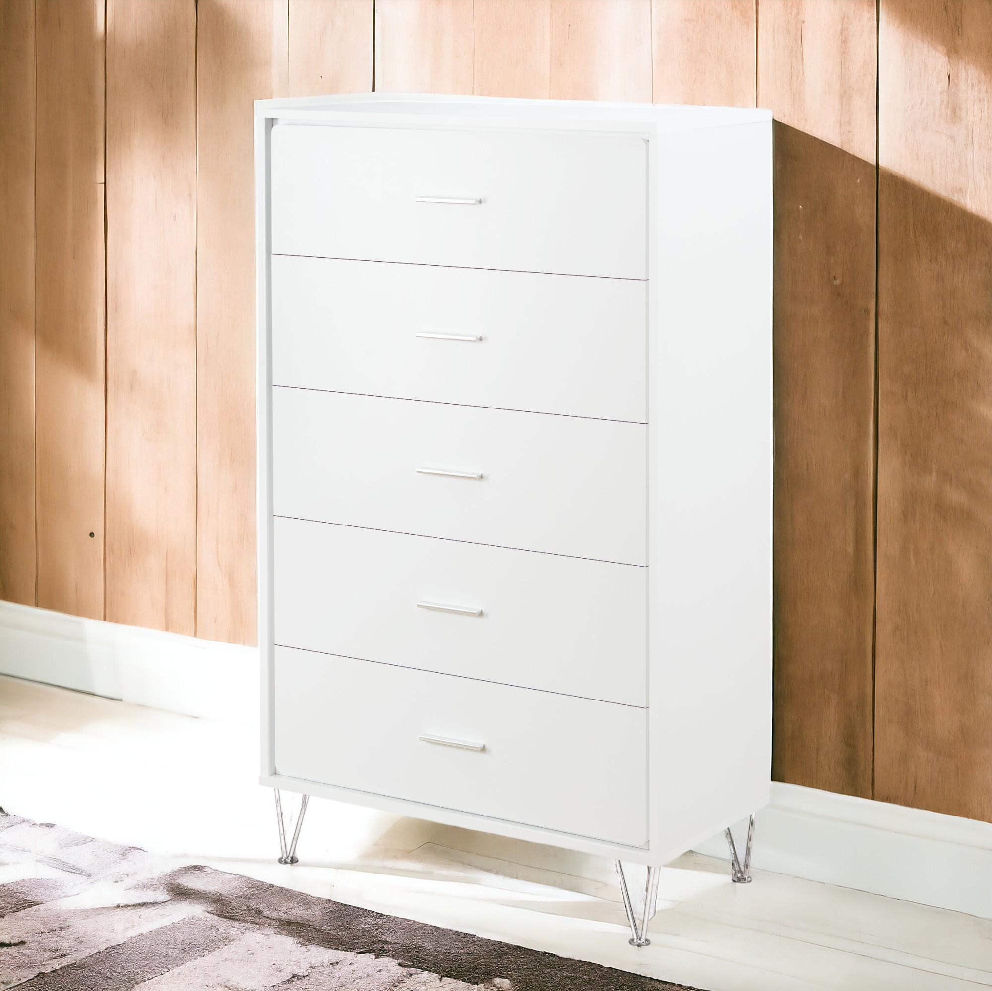 White 5-Drawer Chest with Single Handles