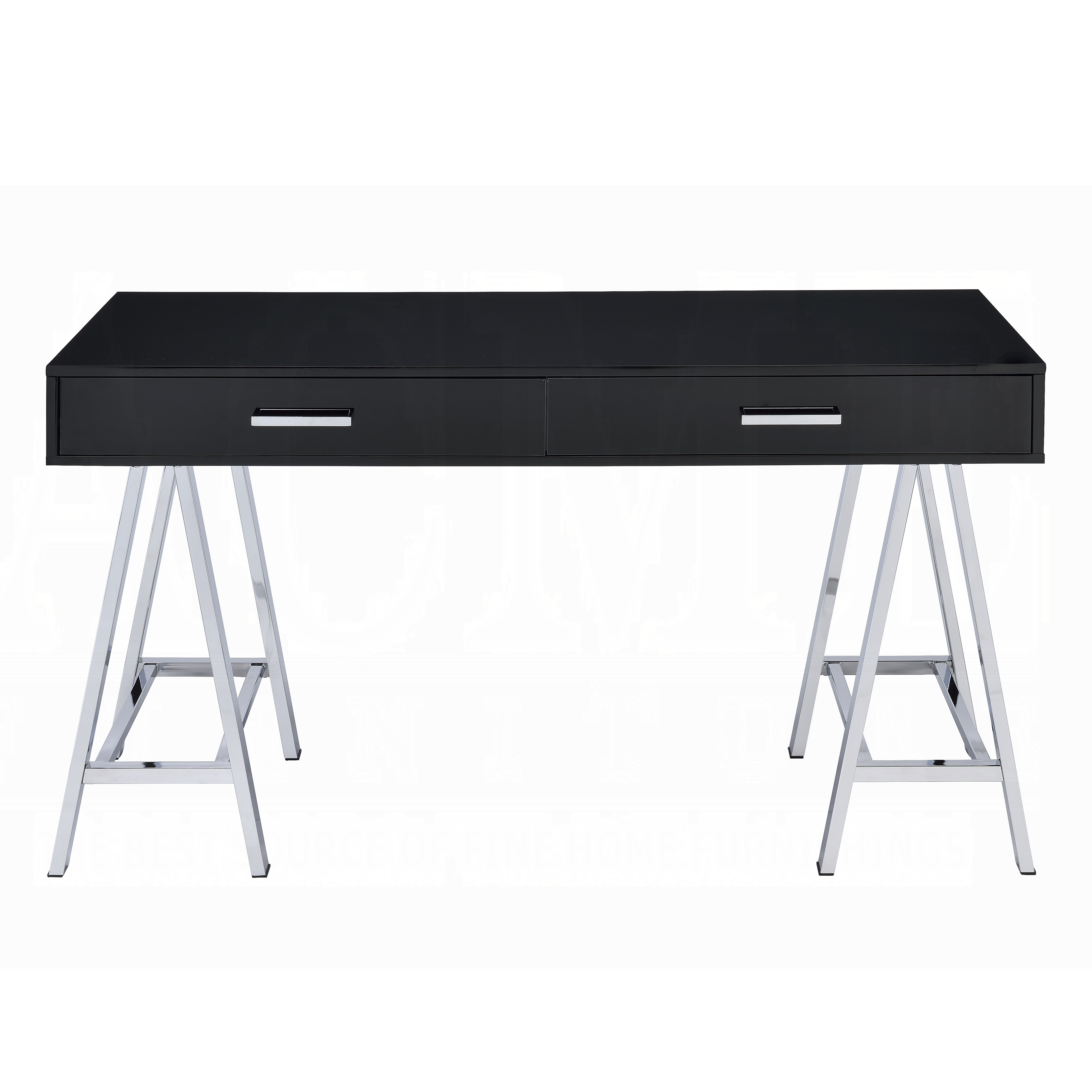 Black High Gloss and Chrome 2-Drawer Writing Desk