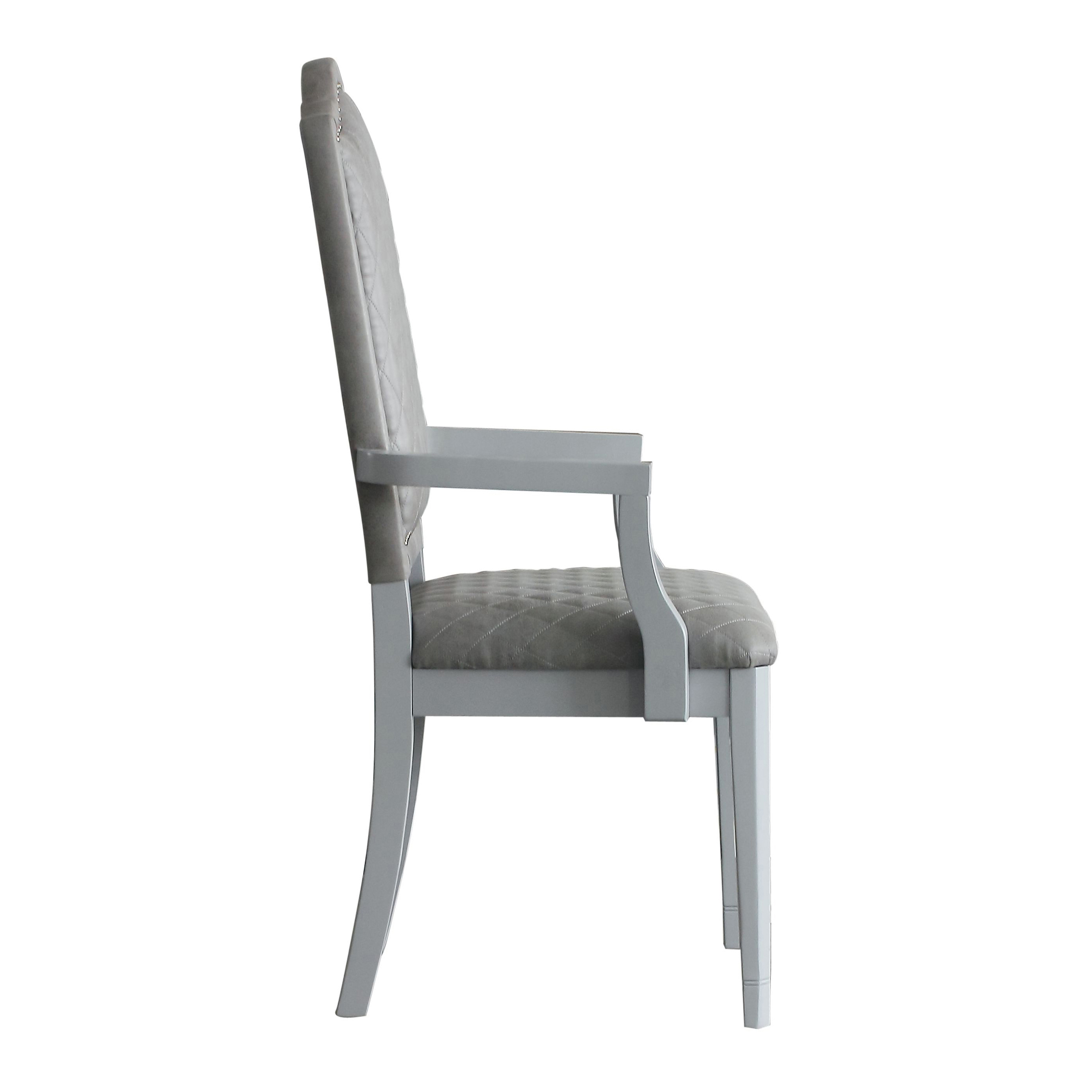 Two Tone Grey and Pearl Grey Upholstered Back Arm Chairs (Set of 2)