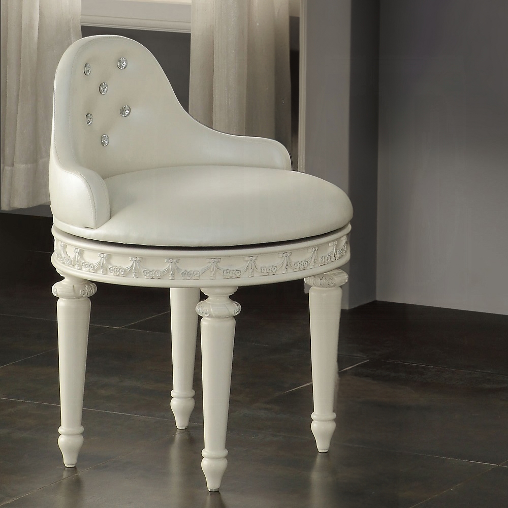 Ivory Swivel Vanity Chair with Tufted Back