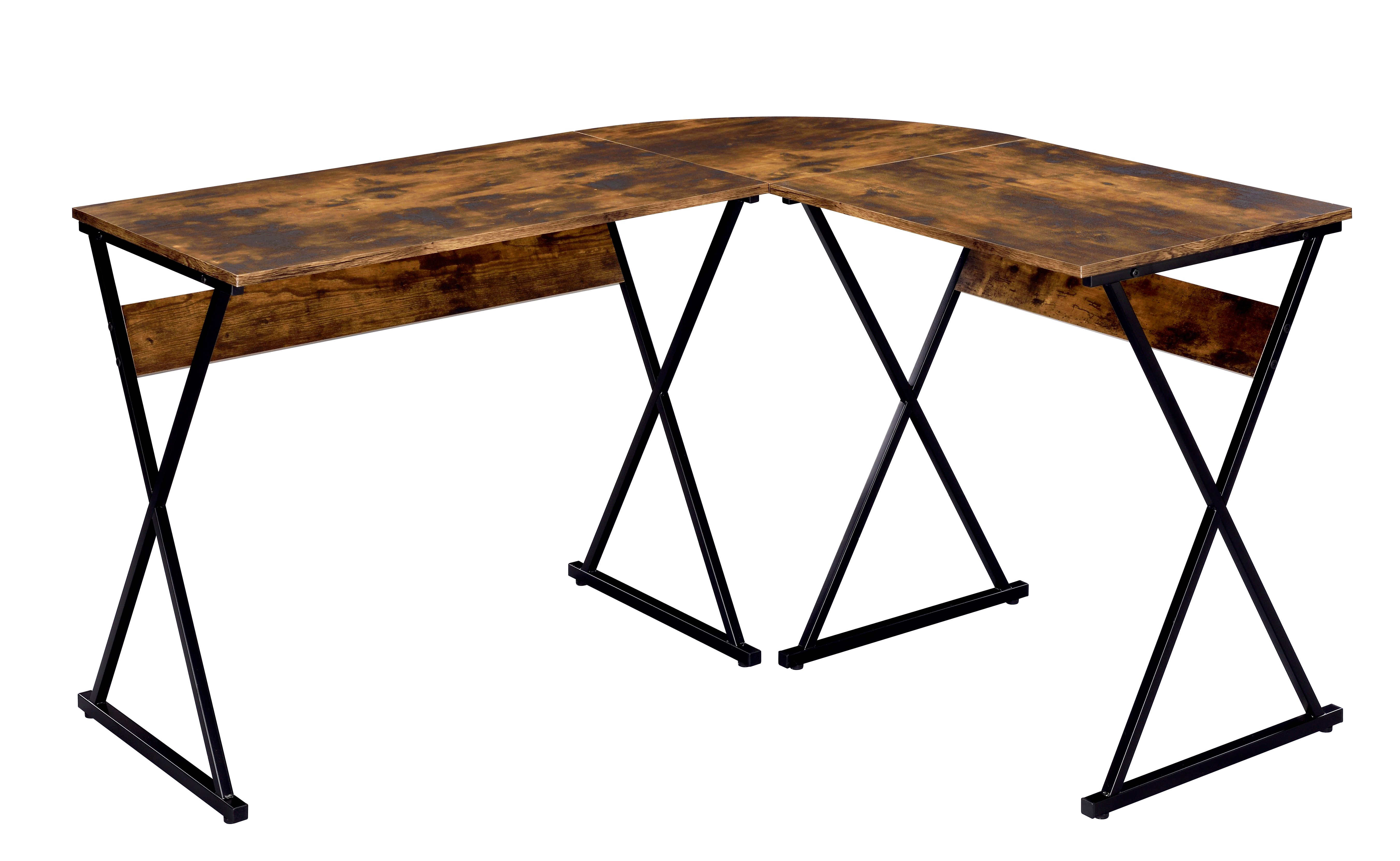 Weathered Oak and Black Writing Desk with Metal Base