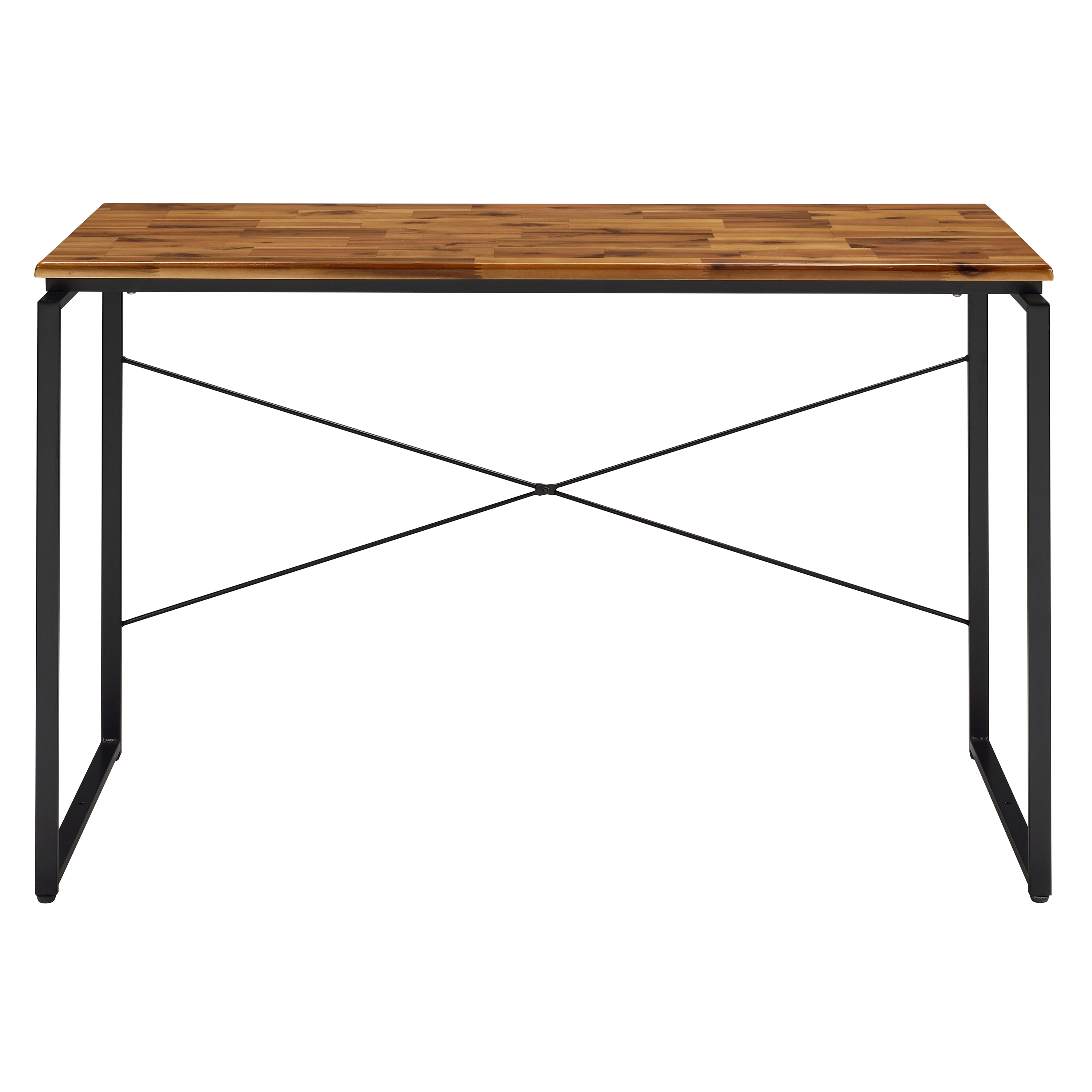 Oak and Black Writing Desk with Metal Sled Base