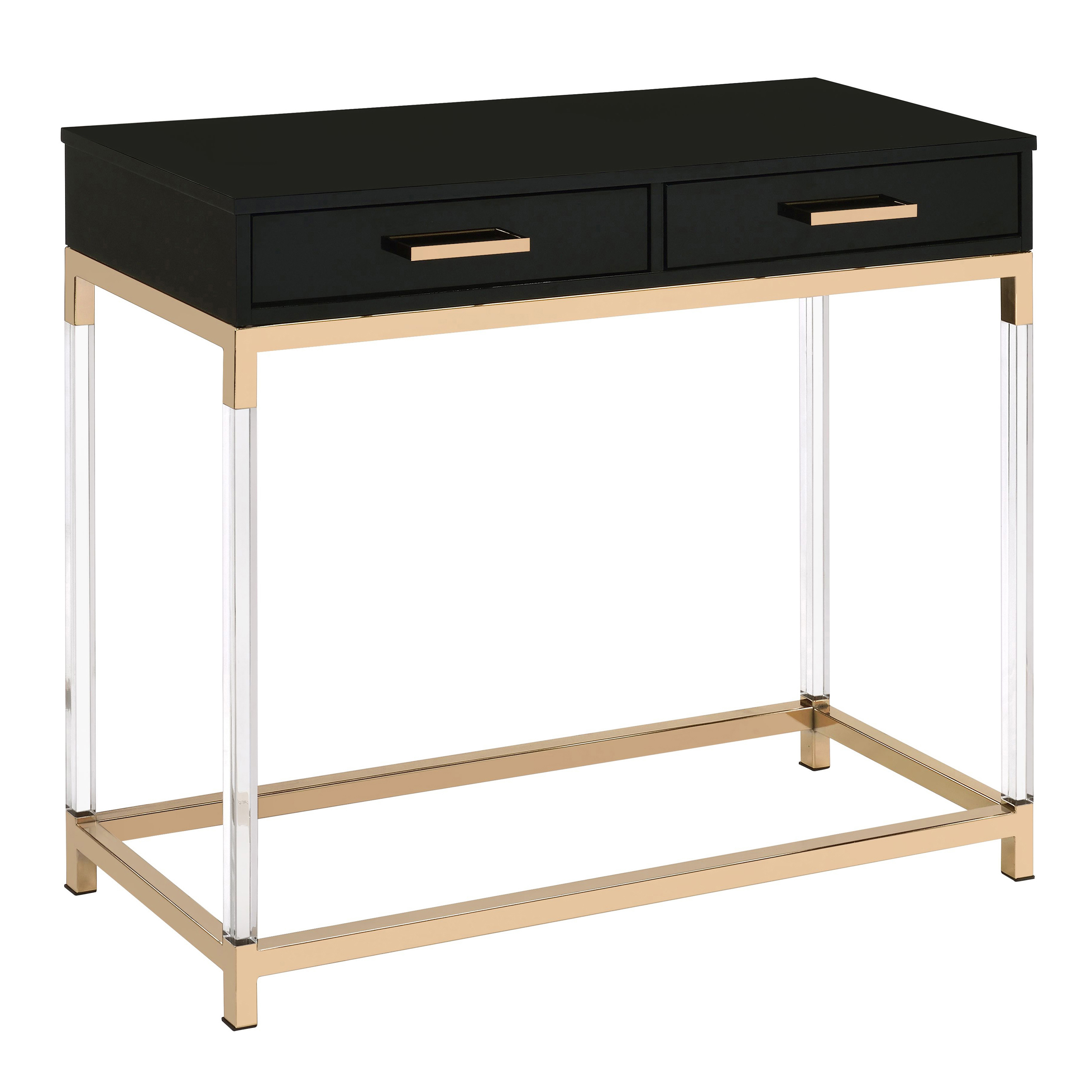 Black High Gloss and Gold Console Table with 2 Drawers