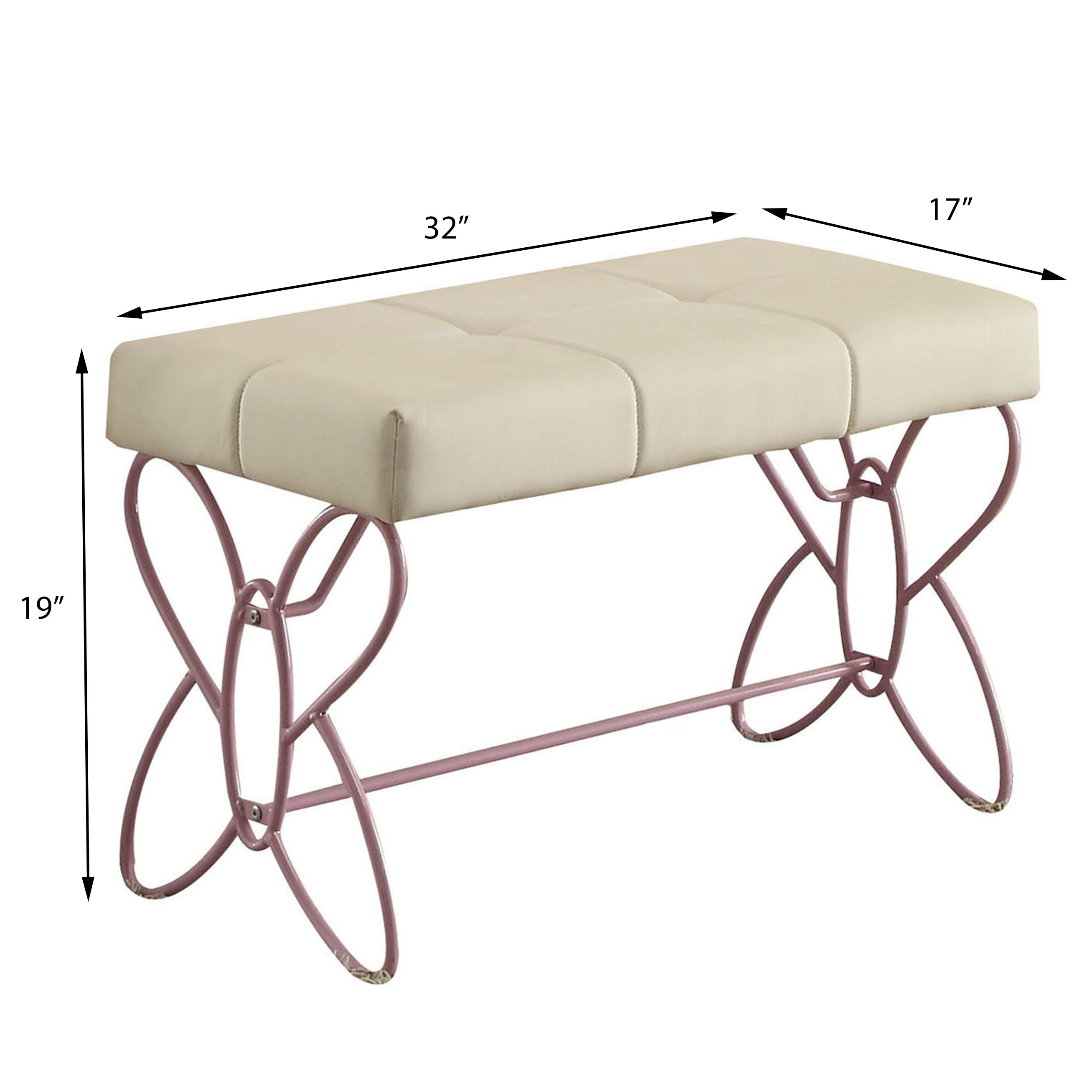 White and Light Pink Tufted Bench