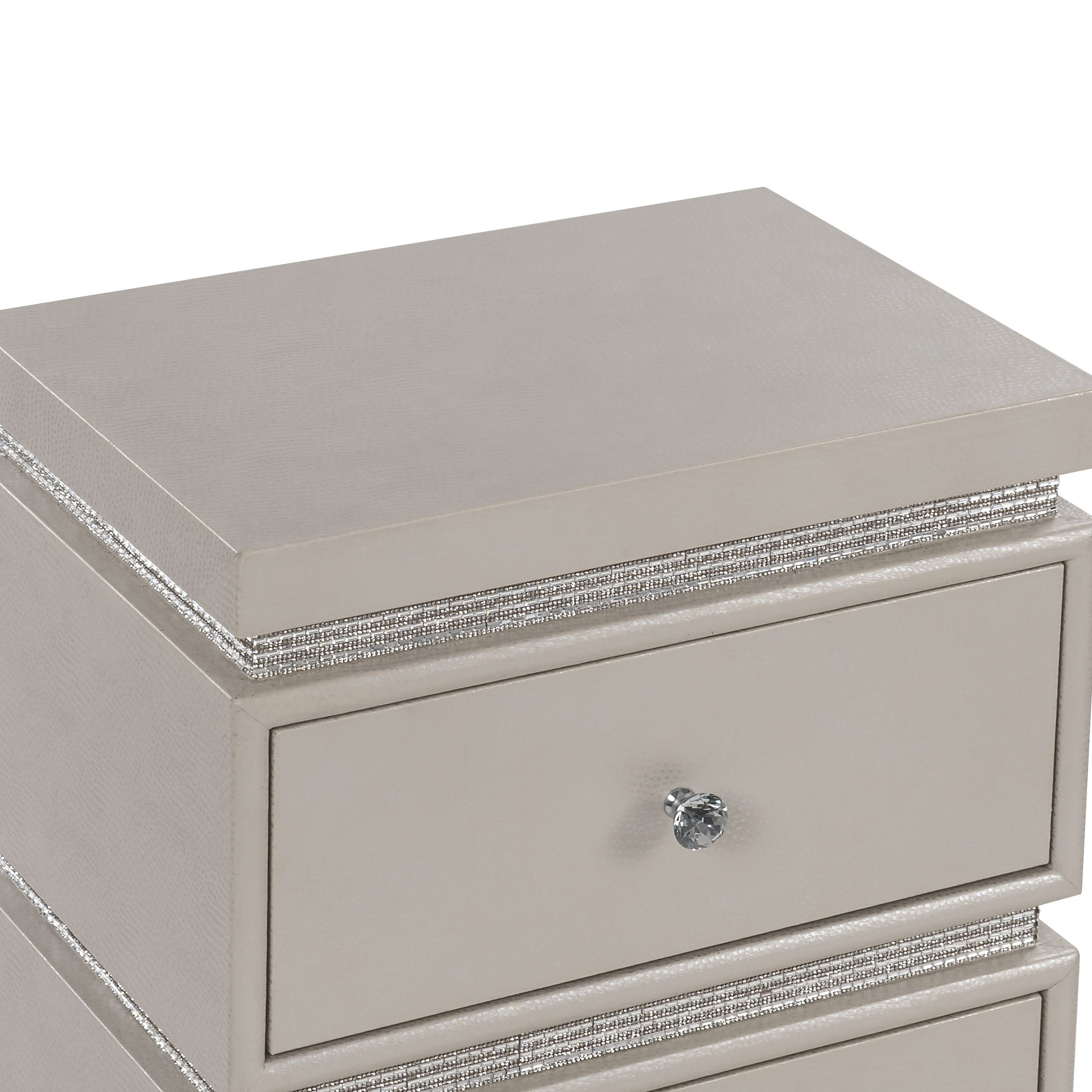 Ivory 2-Drawer Accent Table with Faux Diamonds Border