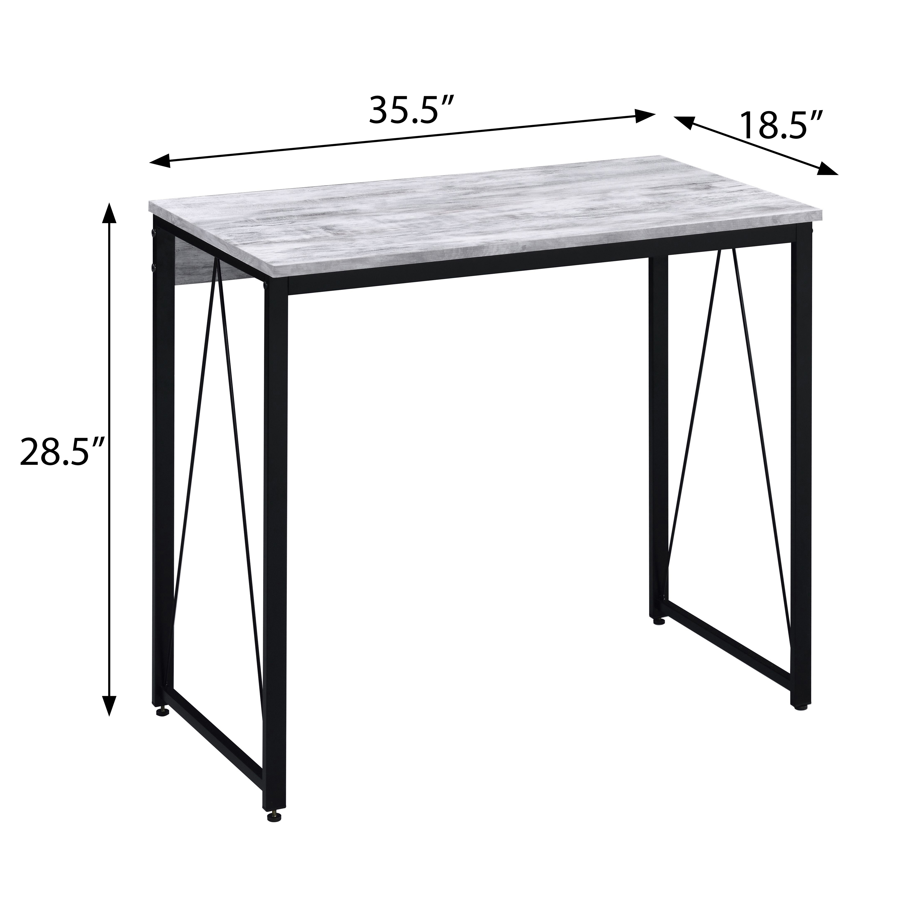 Antique White and Black 35.5" Writing Desk with Metal Sled Base