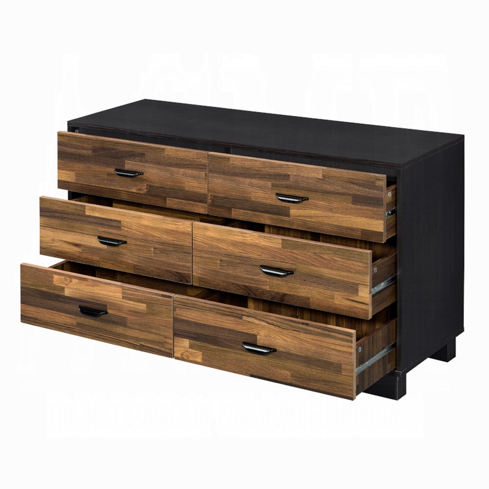 Walnut and Black 6-Drawer Dresser