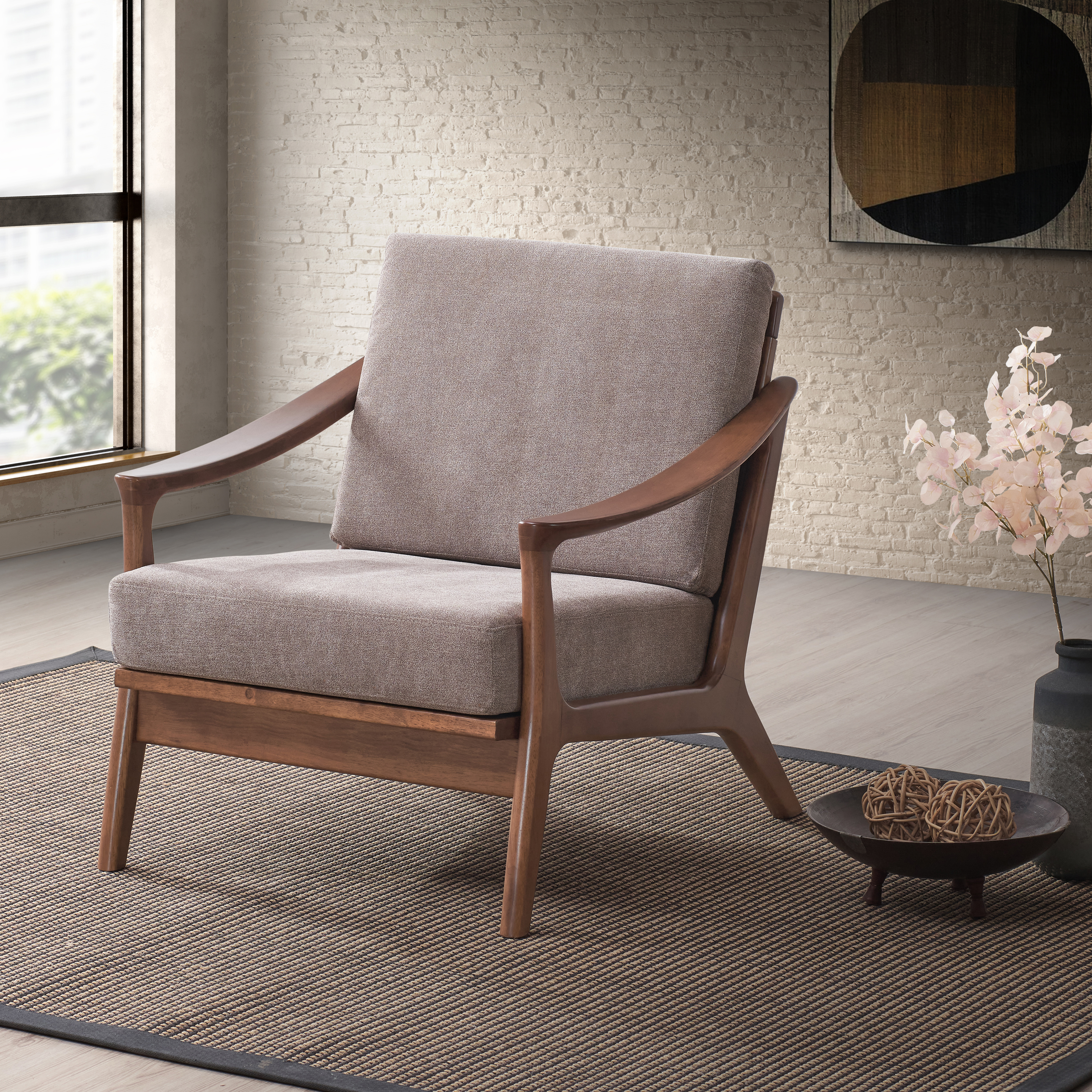 Light Brown And Brown Accent Chair with Removable Cushion