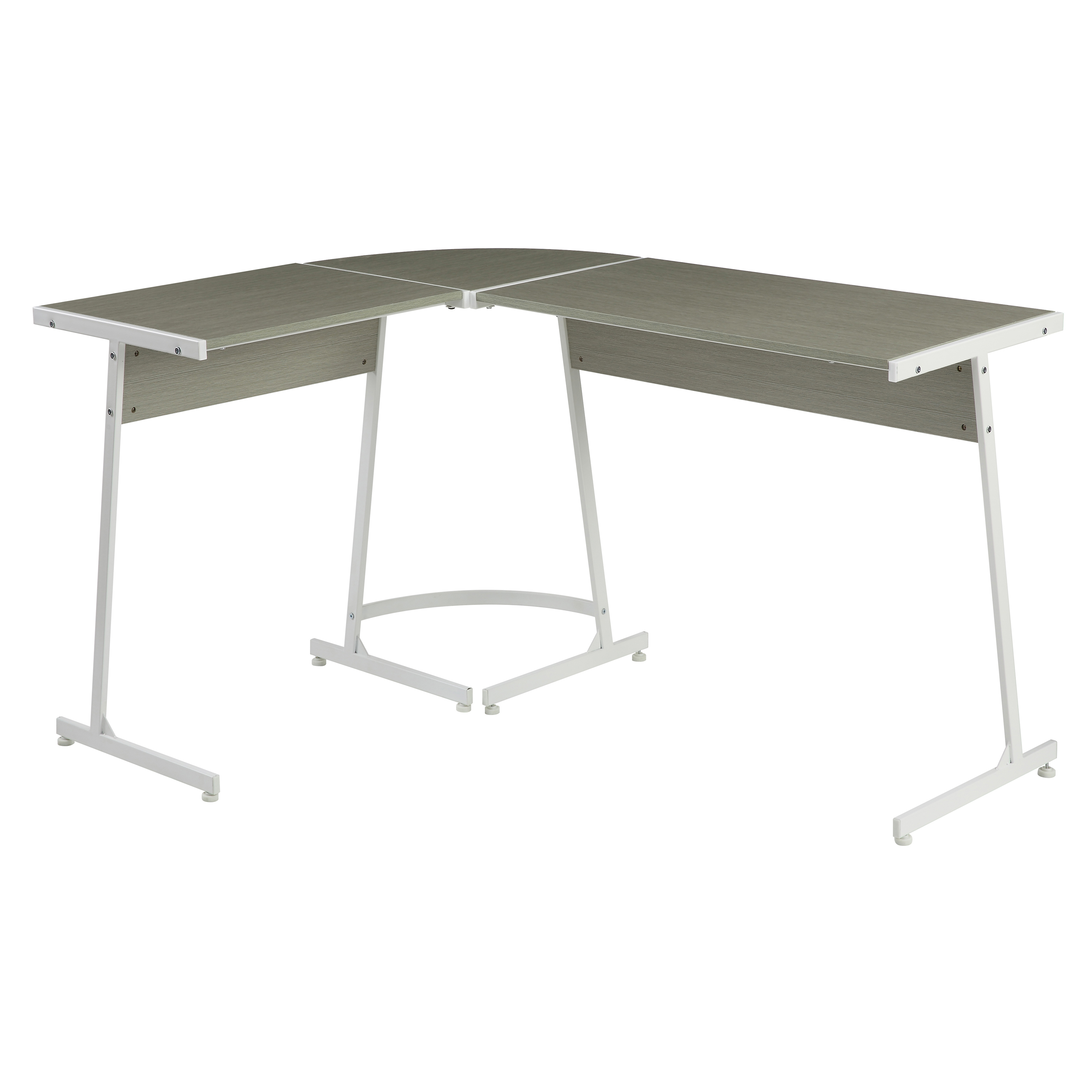 Grey and White L-shape Computer Desk