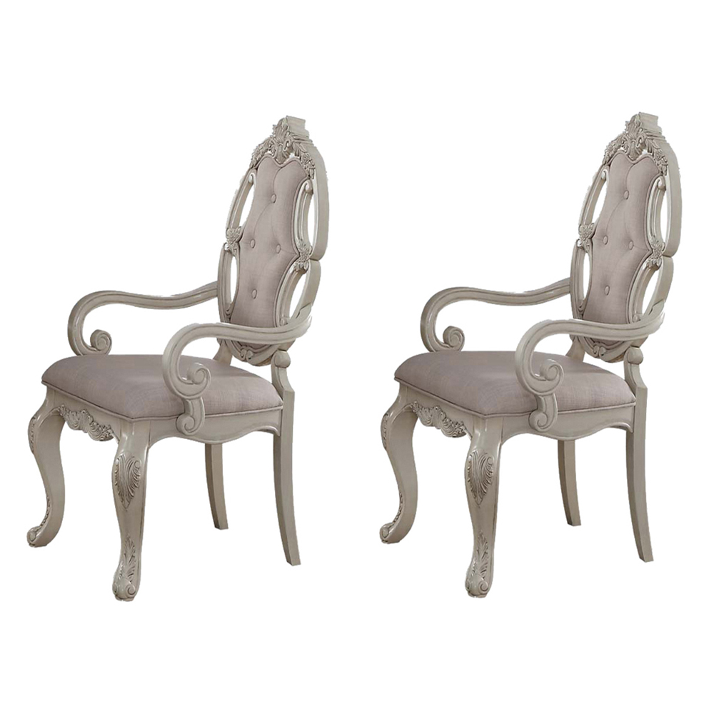 Beige and Antique White Arm Chair with Button Tufted (Set of 2)