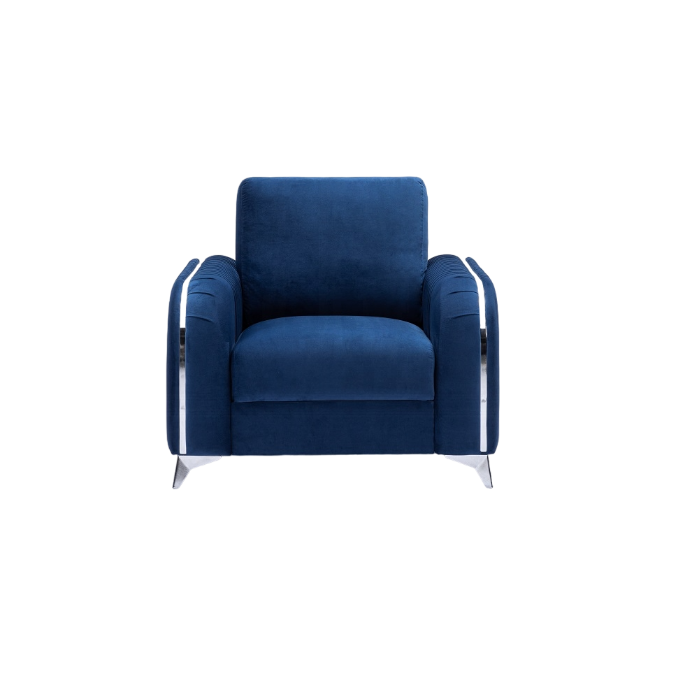 Blue Accent Chair with Metal Leg with Chrome Trim Accents