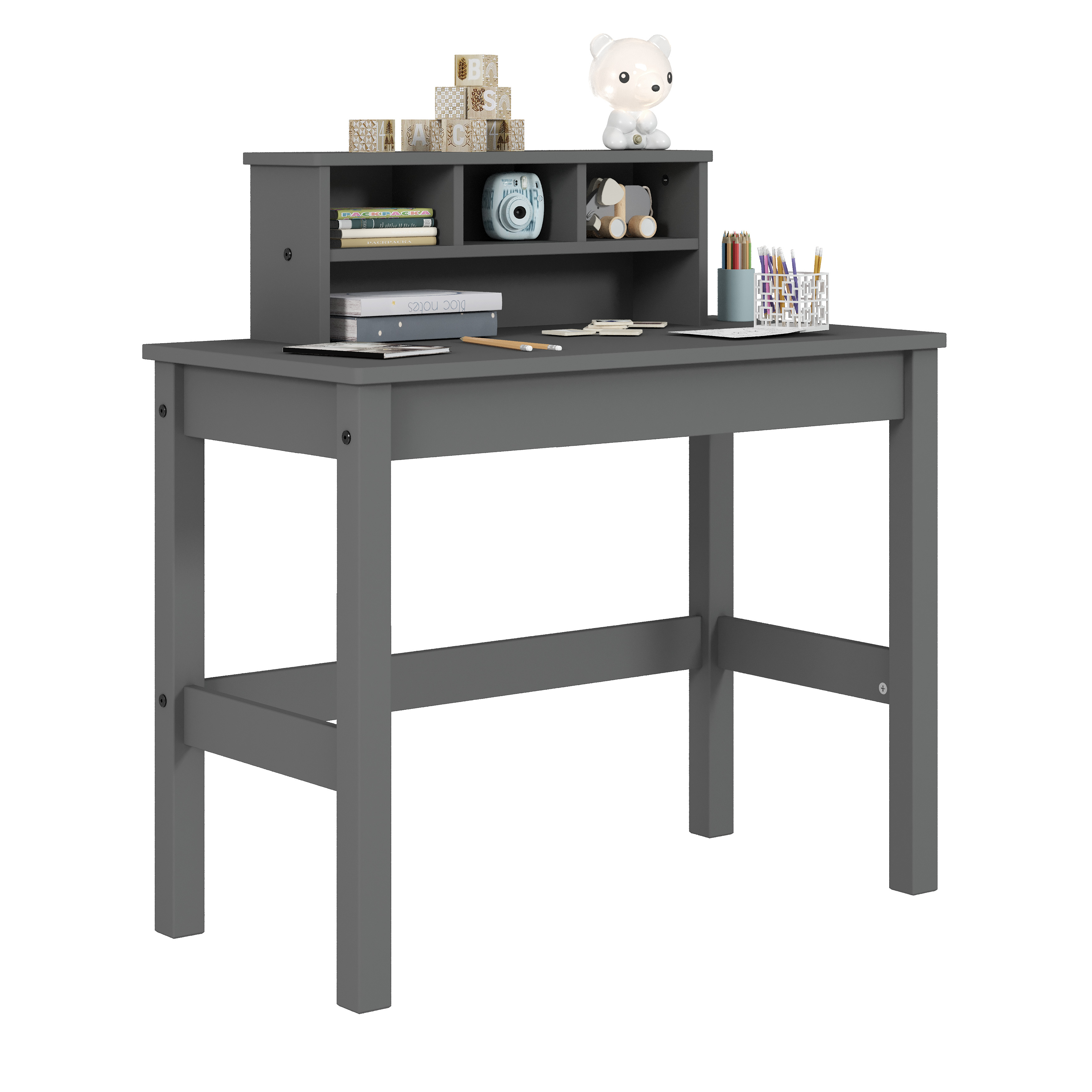 Grey Writing Desk with Hutch