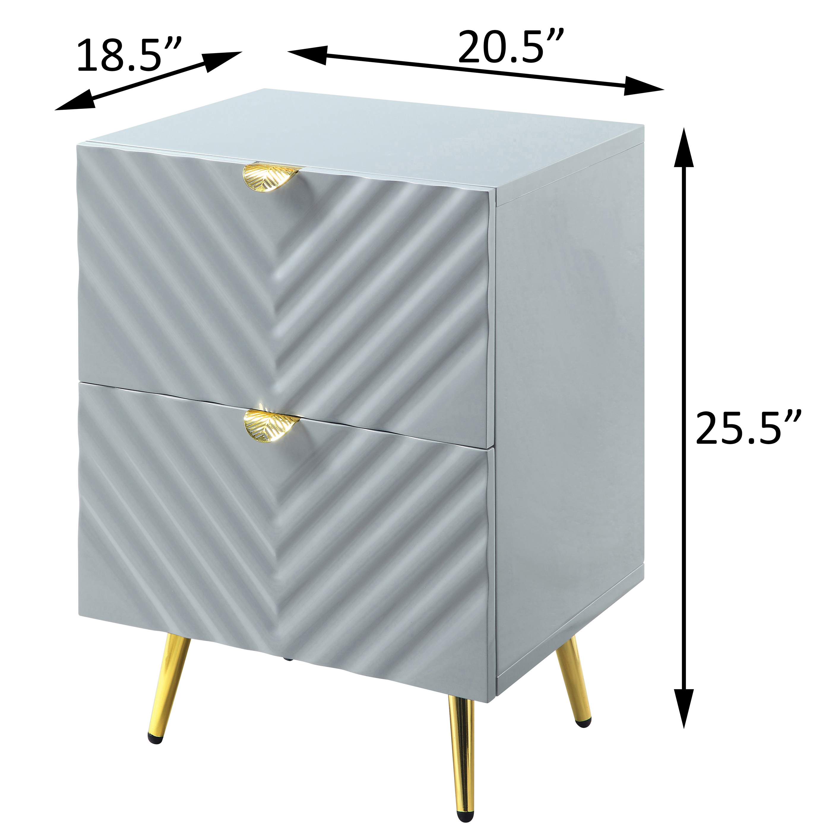 Grey High Gloss 2-drawer Nightstand