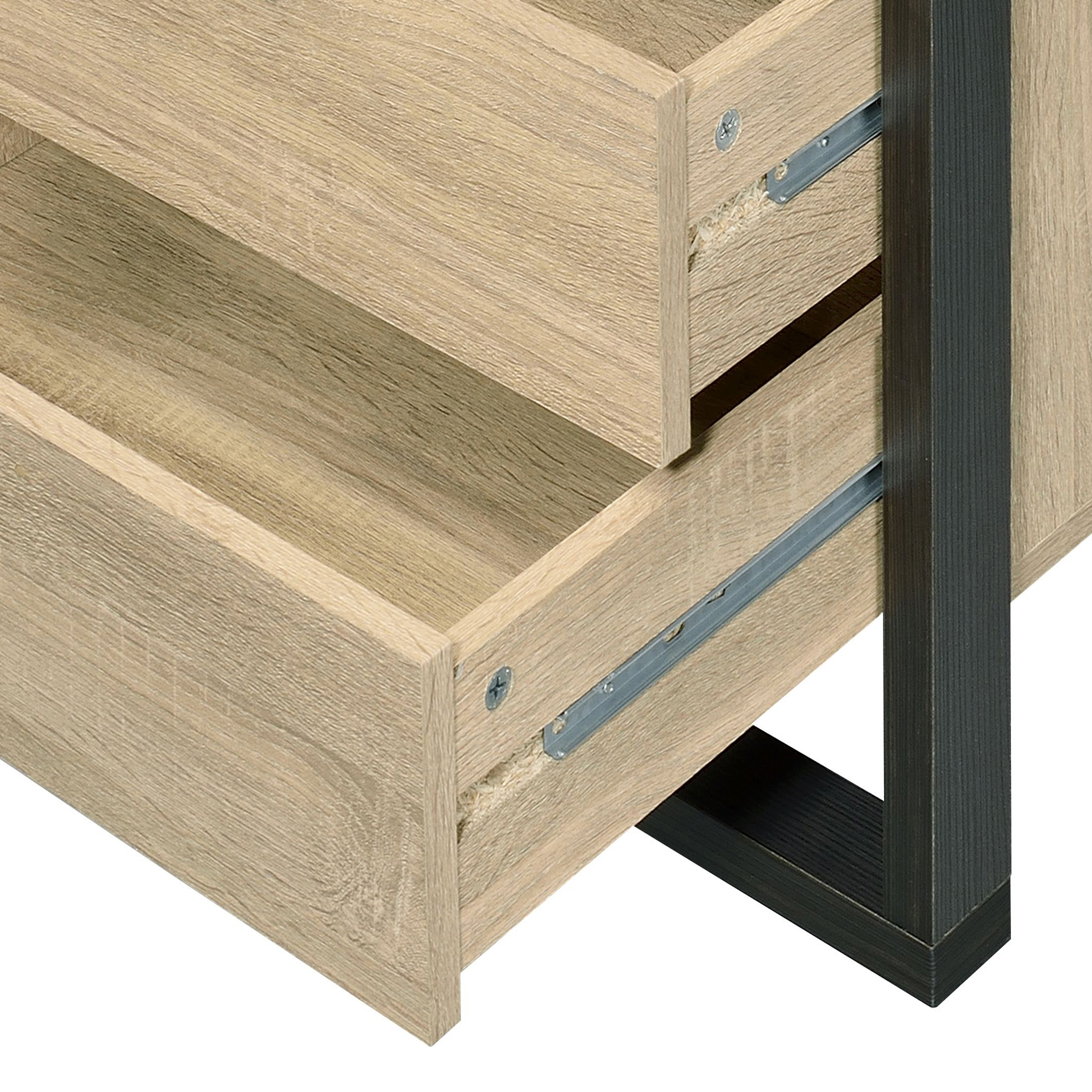 Oak and Black 2-drawer Nightstand