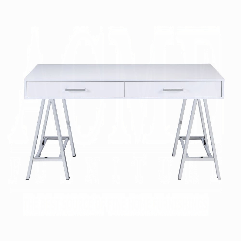 White High Gloss and Chrome 2-Drawer Writing Desk