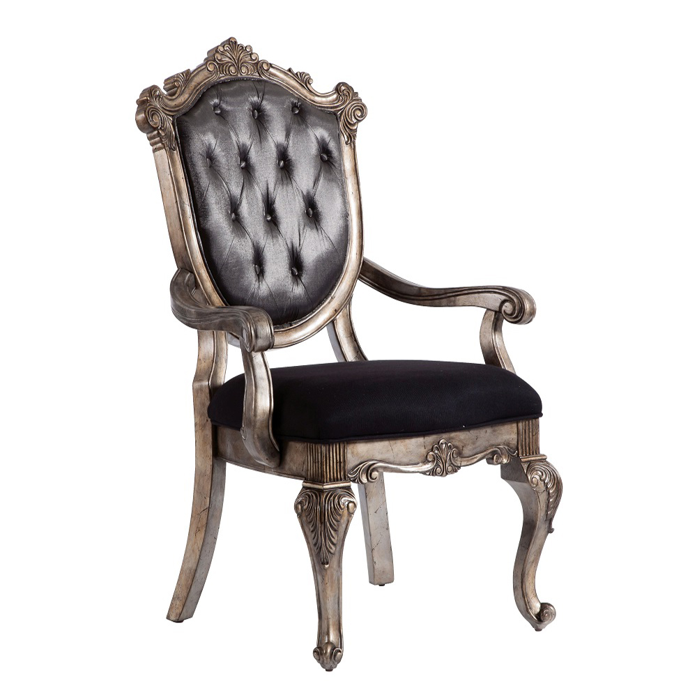 Silver Grey and Antique Platinum Tufted Arm Chair (Set of 2)