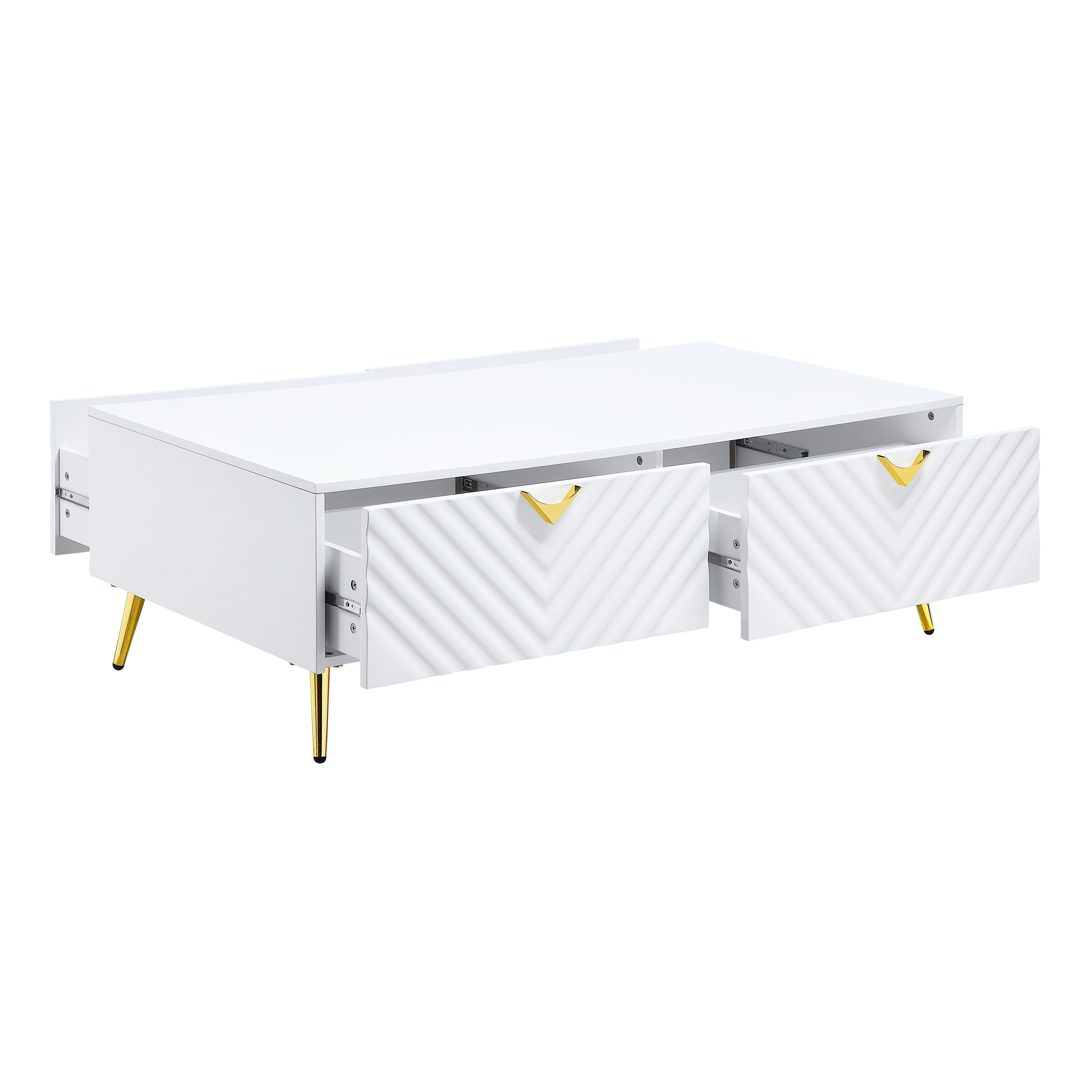 White High Gloss 2-Drawer Coffee Table with Support Leg