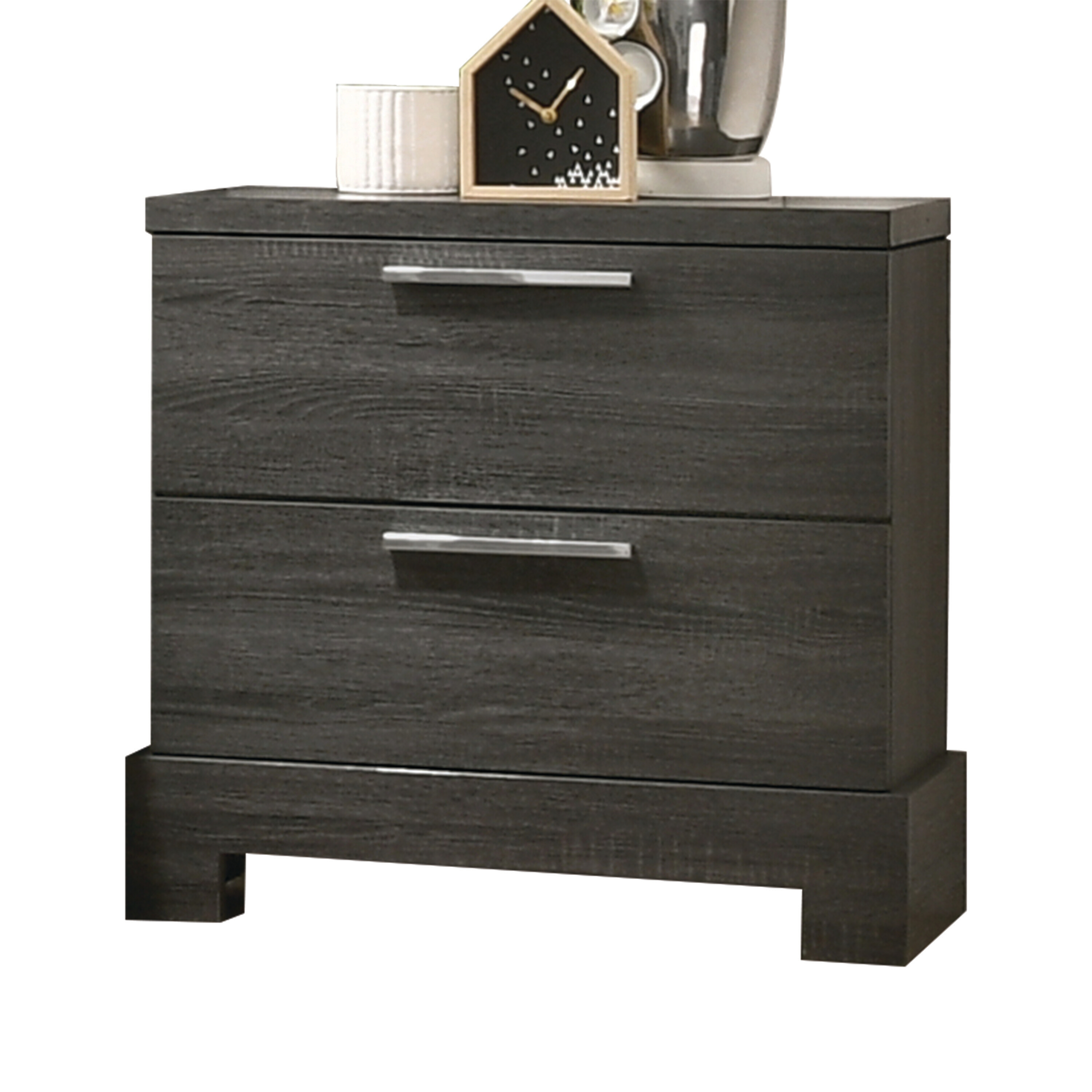 Grey Oak 2-Drawer Nightstand