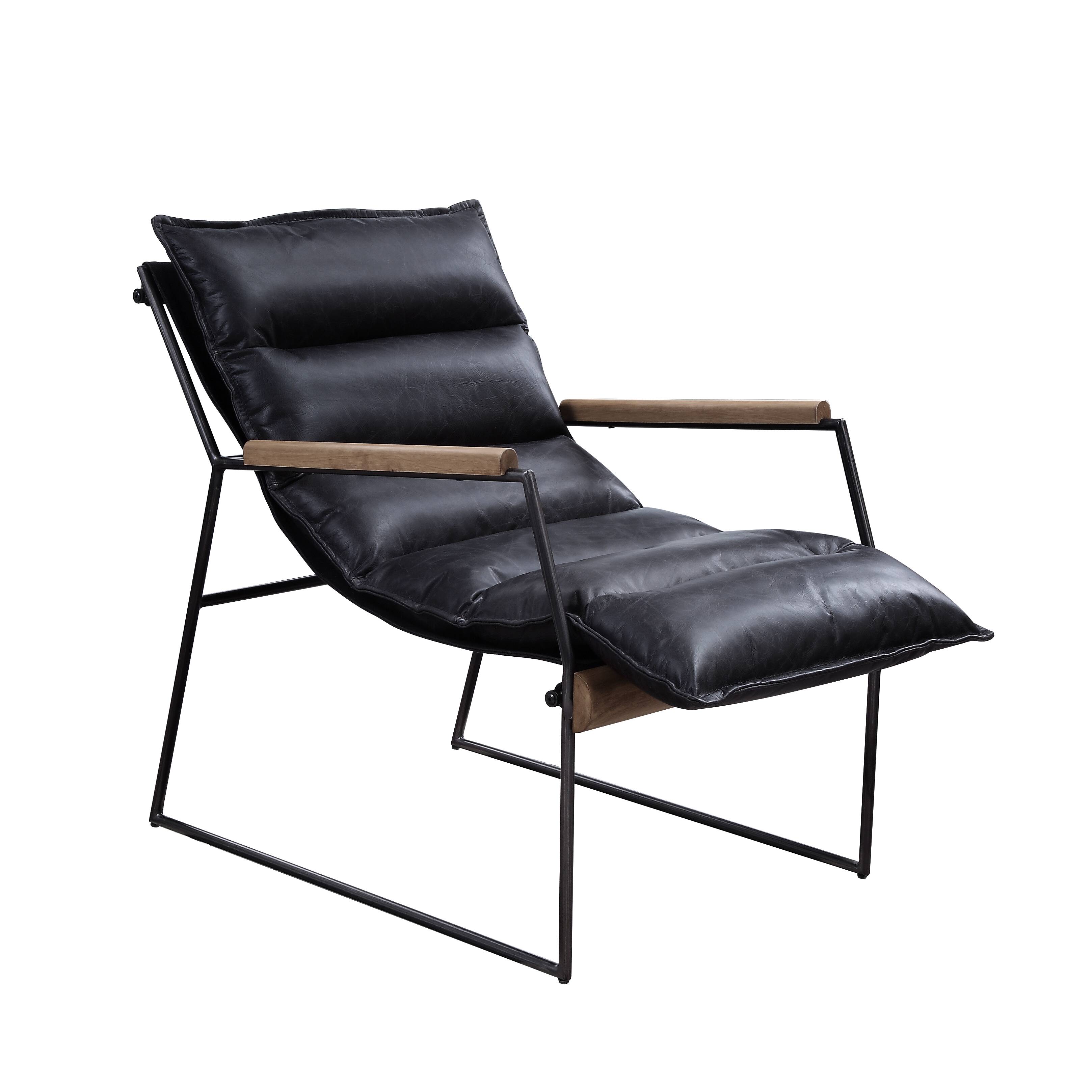 Distress Espresso and Matt Iron Accent Chair with Sled Base