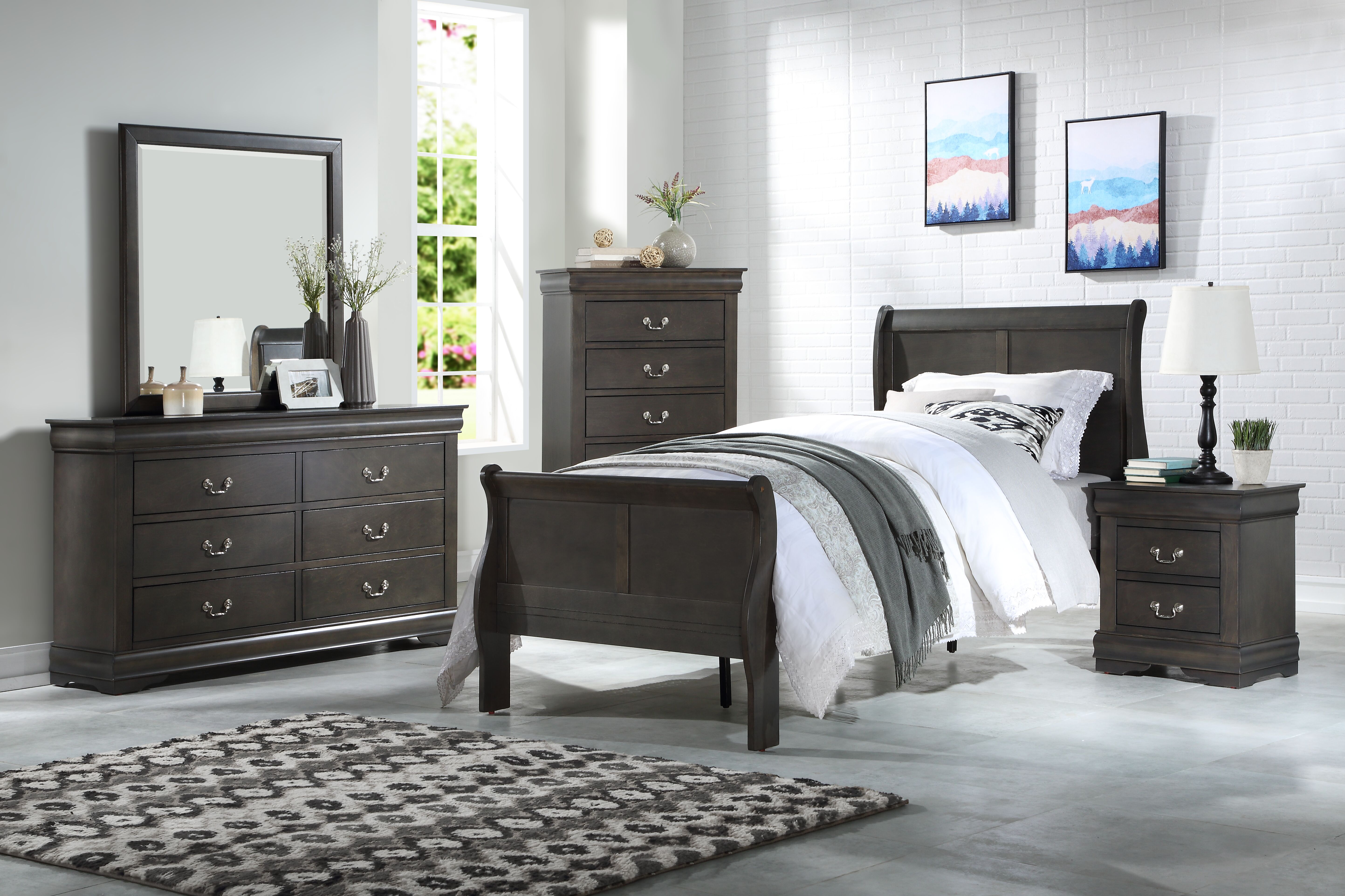 Dark Grey 5-Drawer Chest with Metal Handles