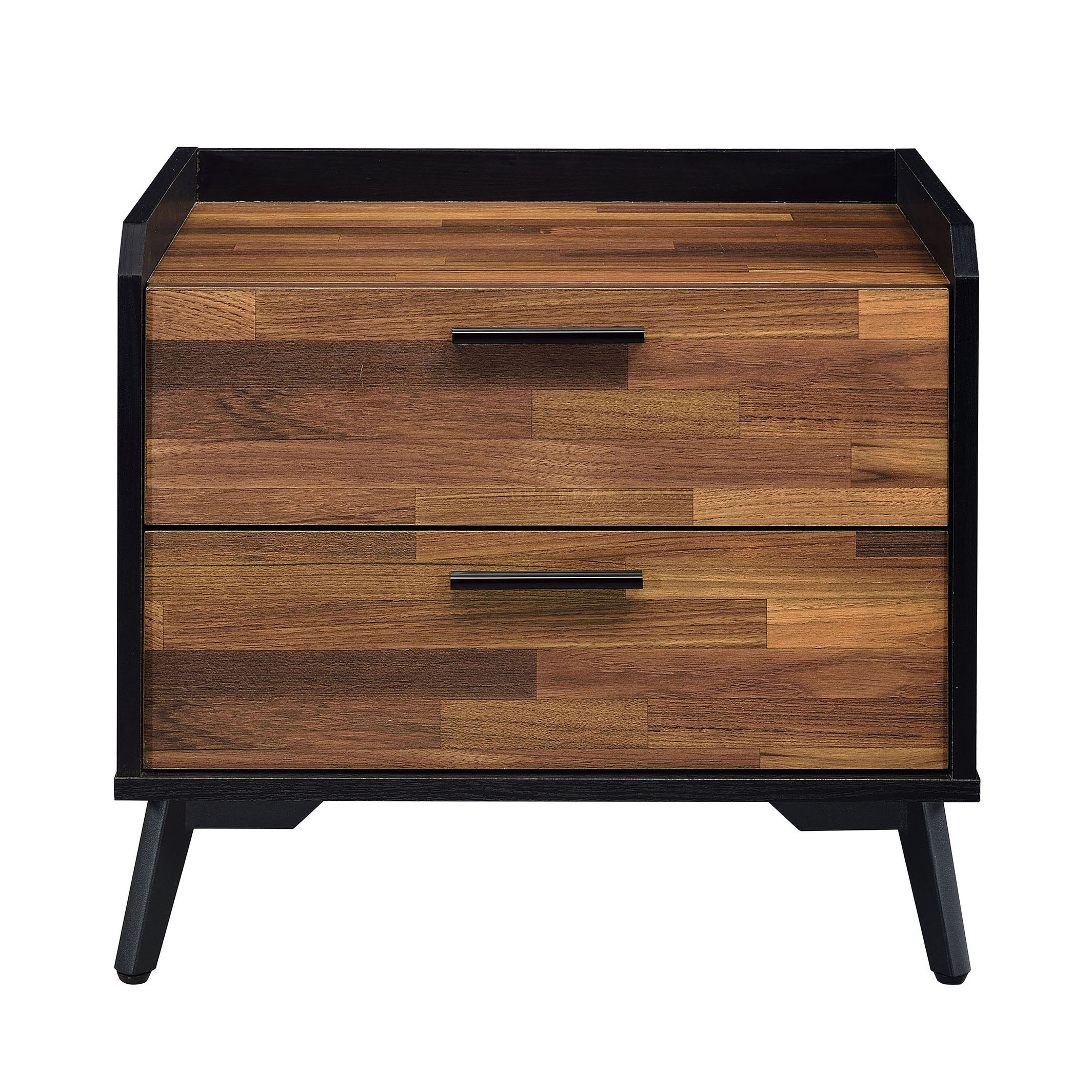 Walnut and Black Nightstand with Metal Sled Base