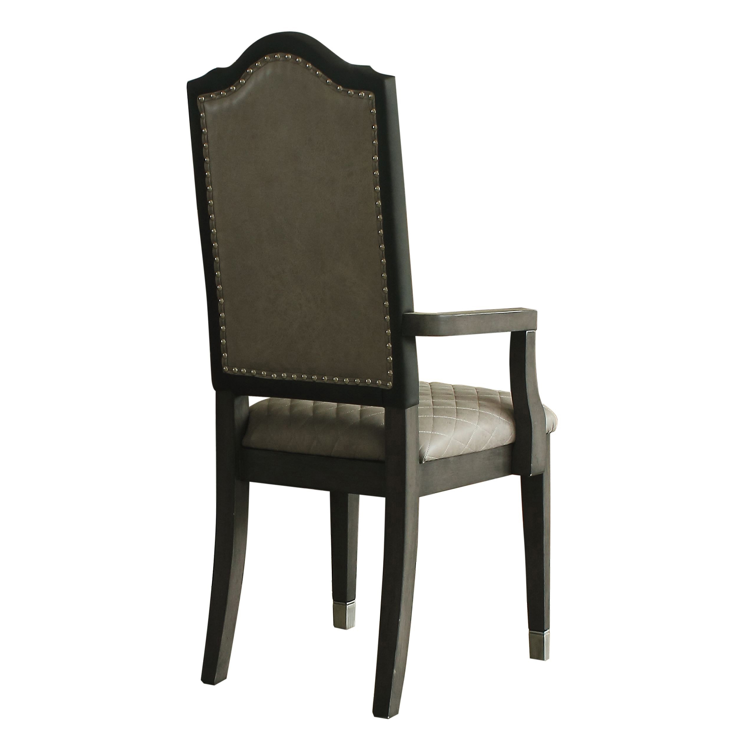 Two Tone Grey and Charcoal Upholstered Back Arm Chairs (Set of 2)