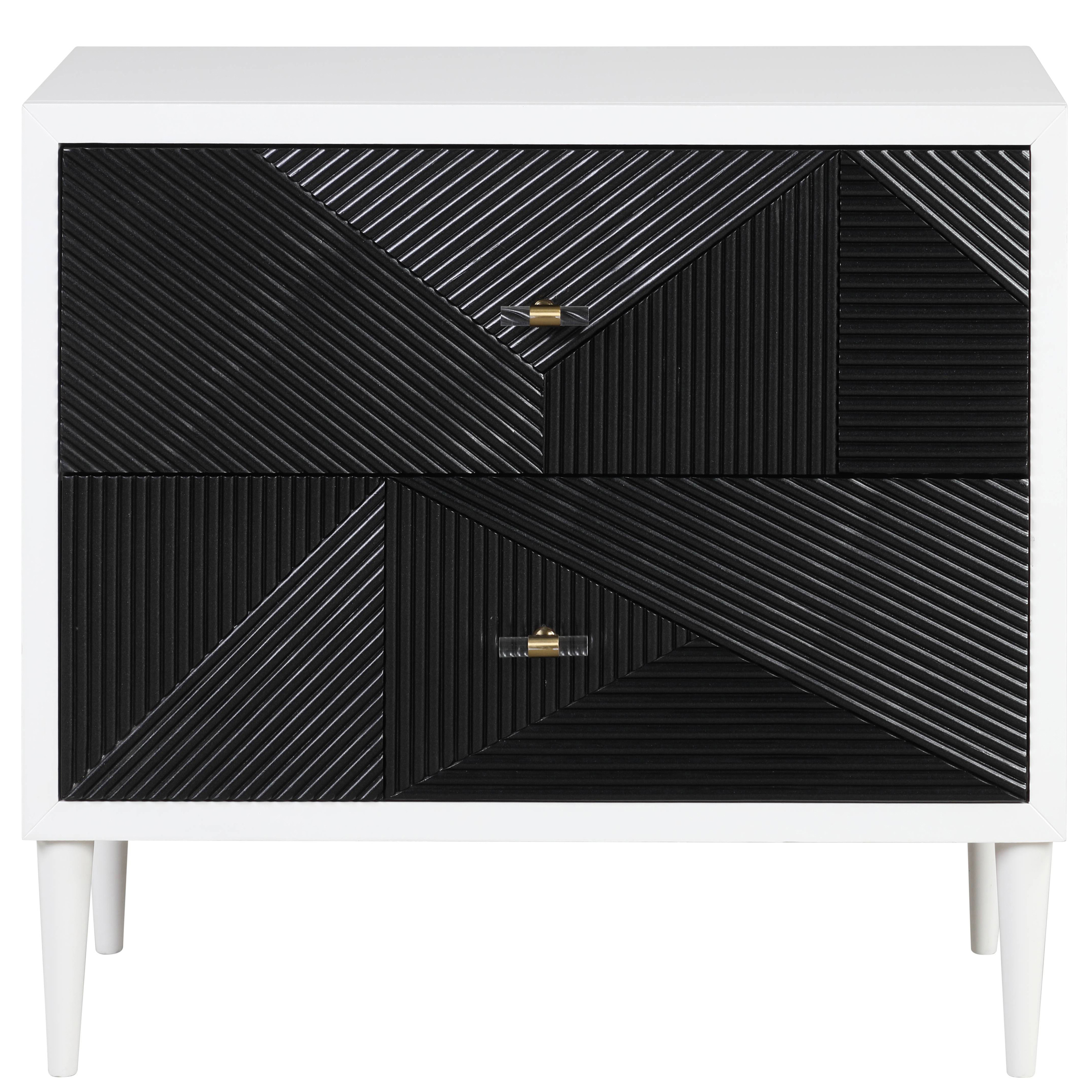 White and Black Accent Nightstand with 2 Drawers