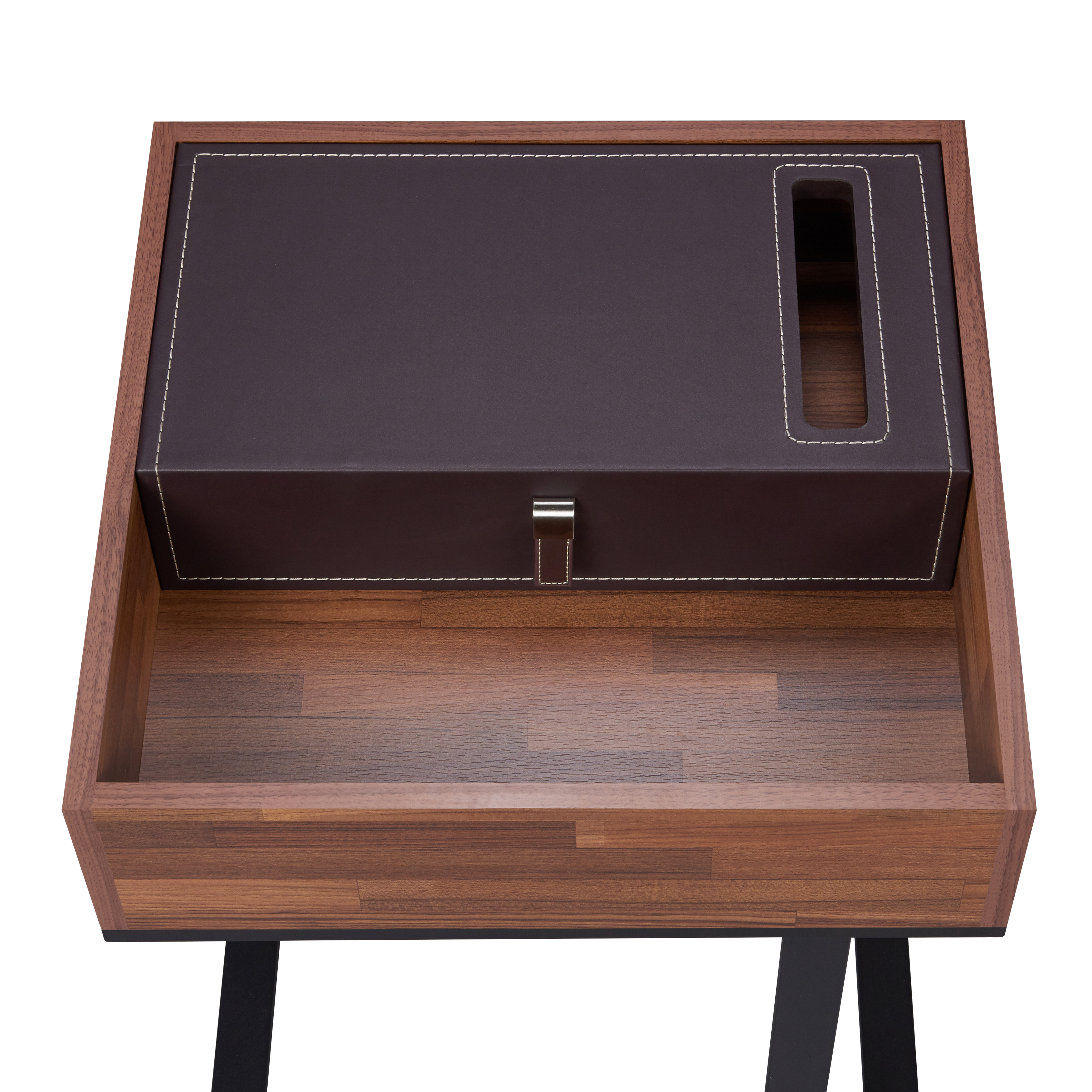 Walnut and Sandy Black Accent Table with Storage